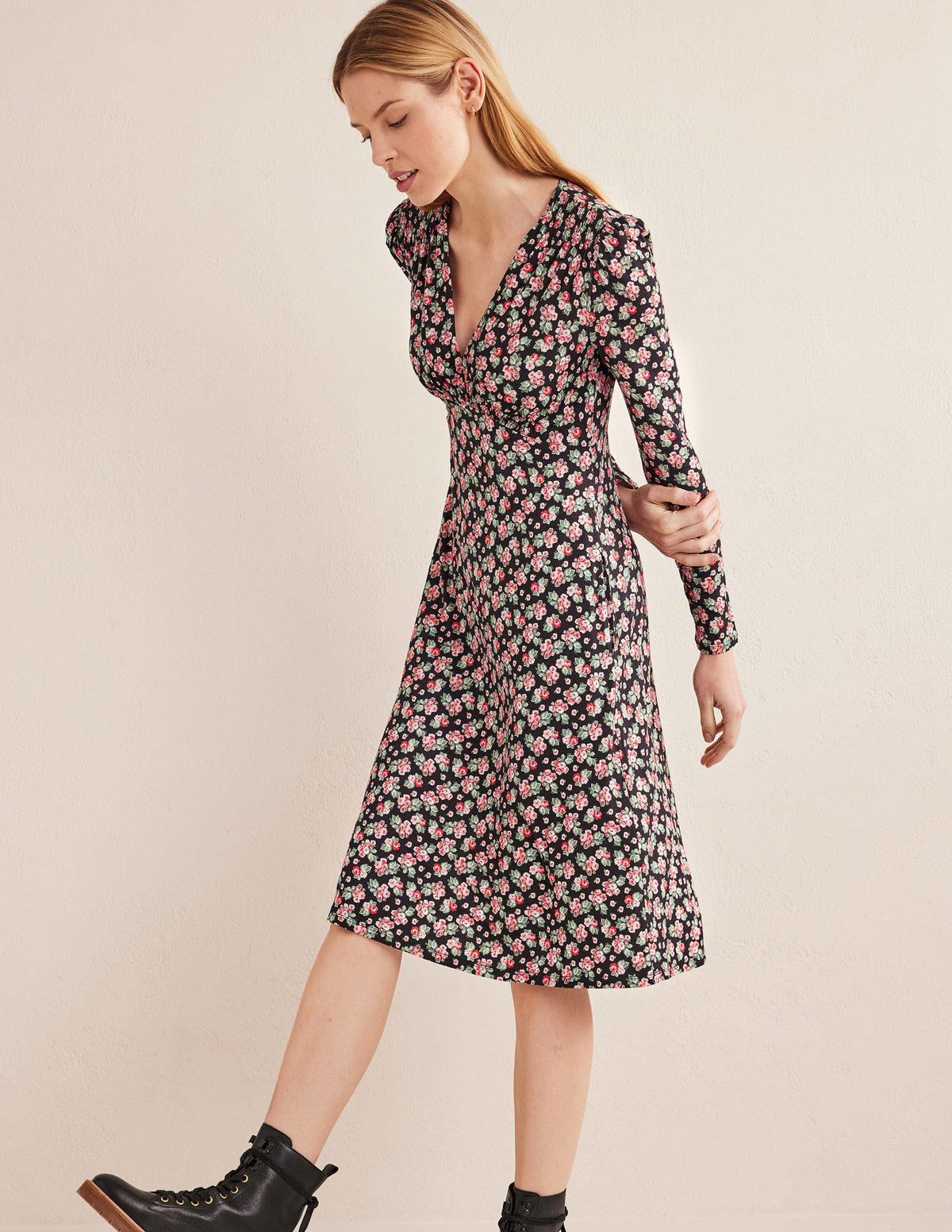 Jersey Mini Tea Dress-Black, Diamond Rose-1