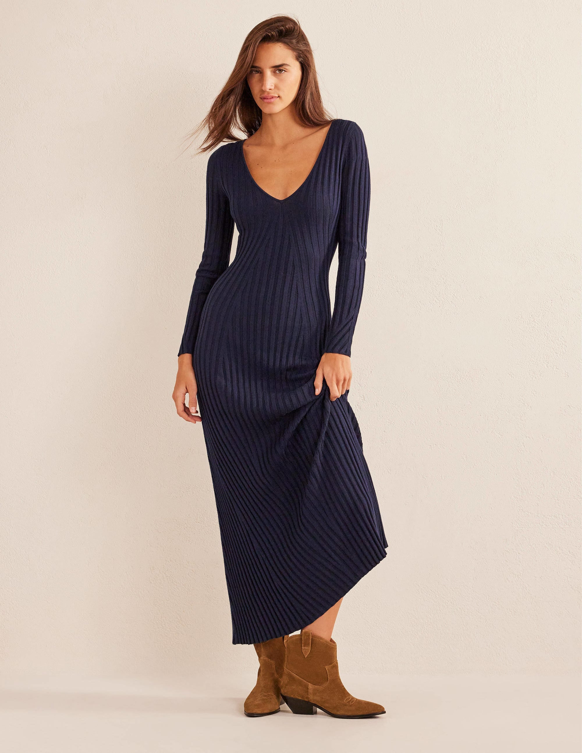 Ribbed Knitted Maxi Dress-Navy - Image 2
