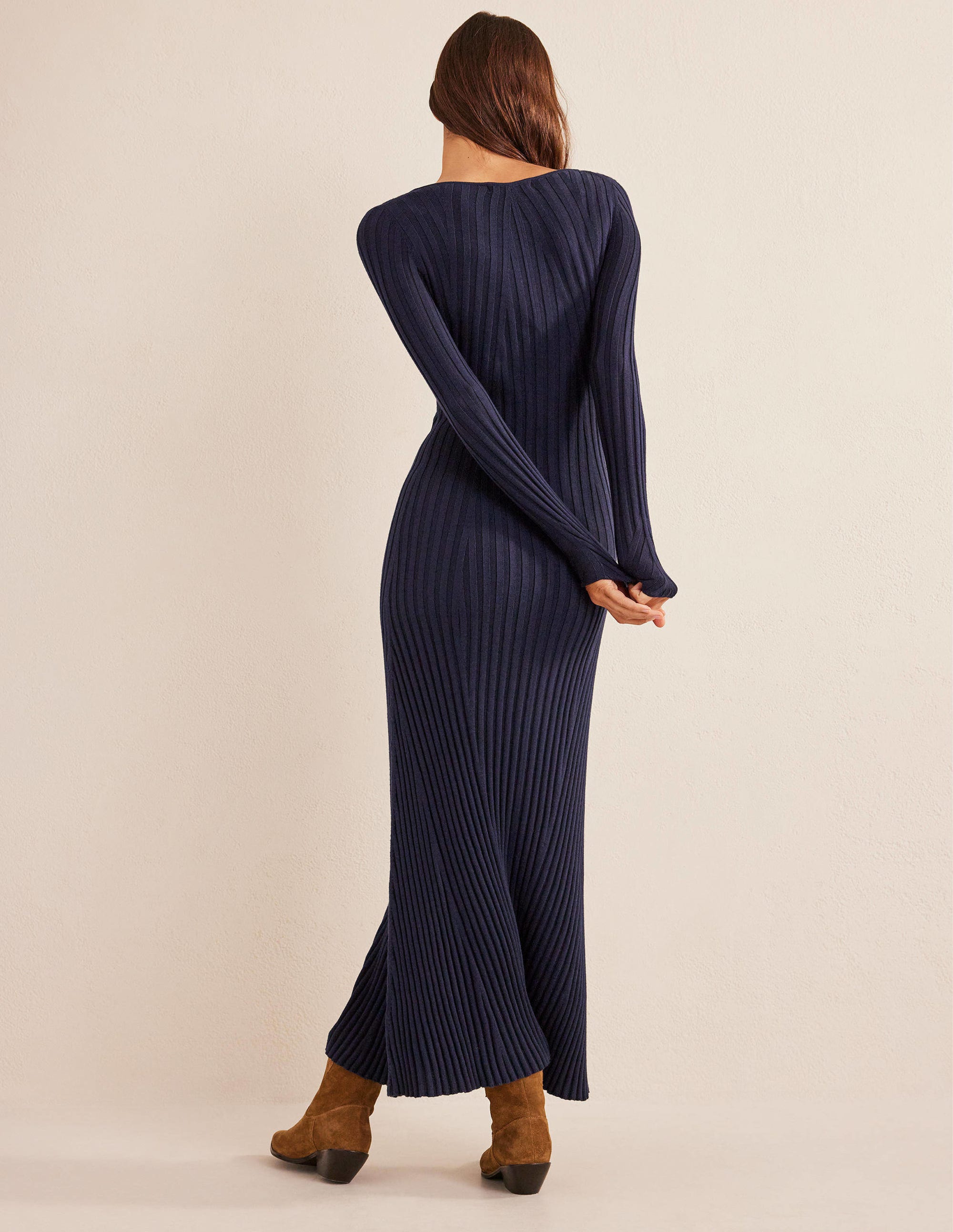 Ribbed Knitted Maxi Dress-Navy - Image 4