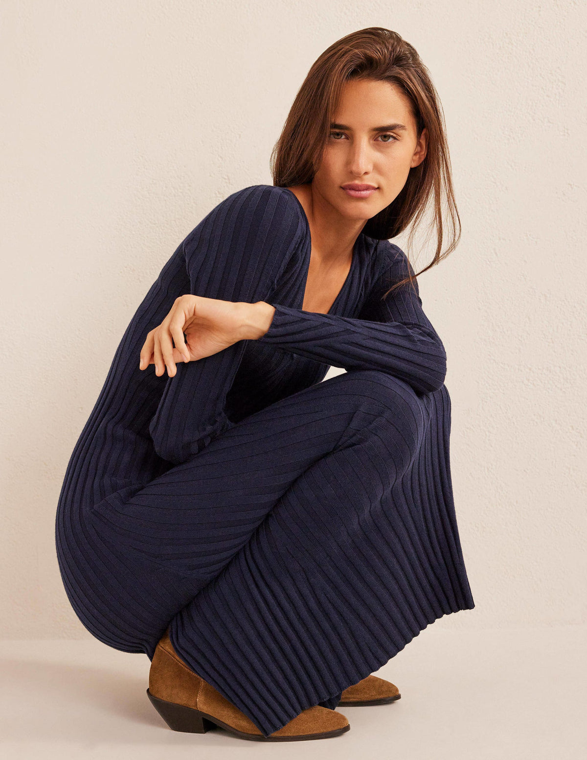 Ribbed Knitted Maxi Dress-Navy-5