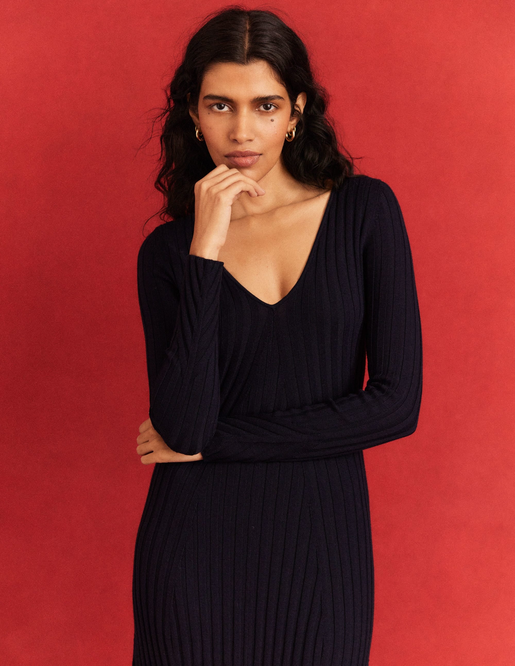 Ribbed Knitted Maxi Dress-Navy - Image 7