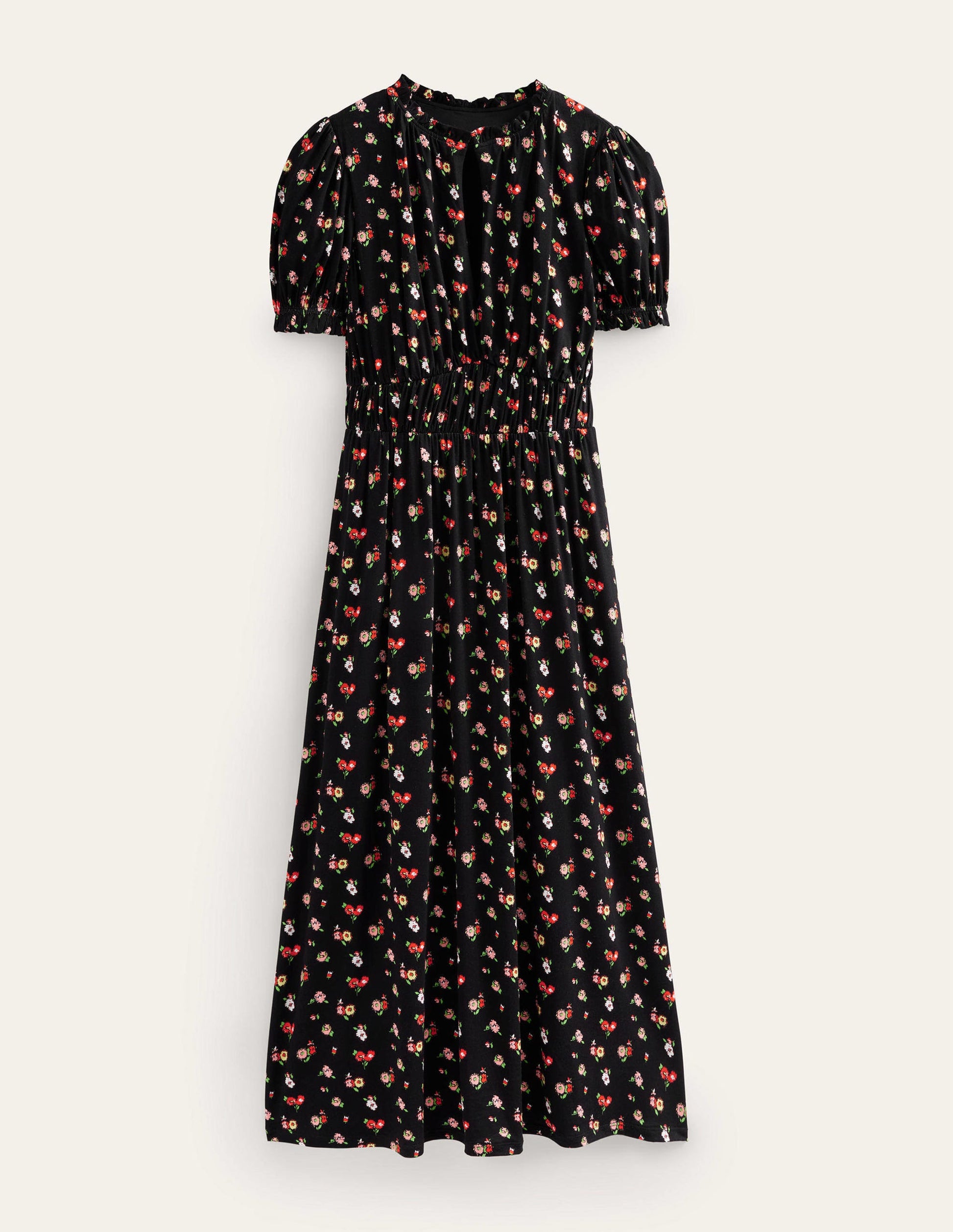 Rosanna Jersey Midi Tea Dress-Black, Dainty Sprig-5