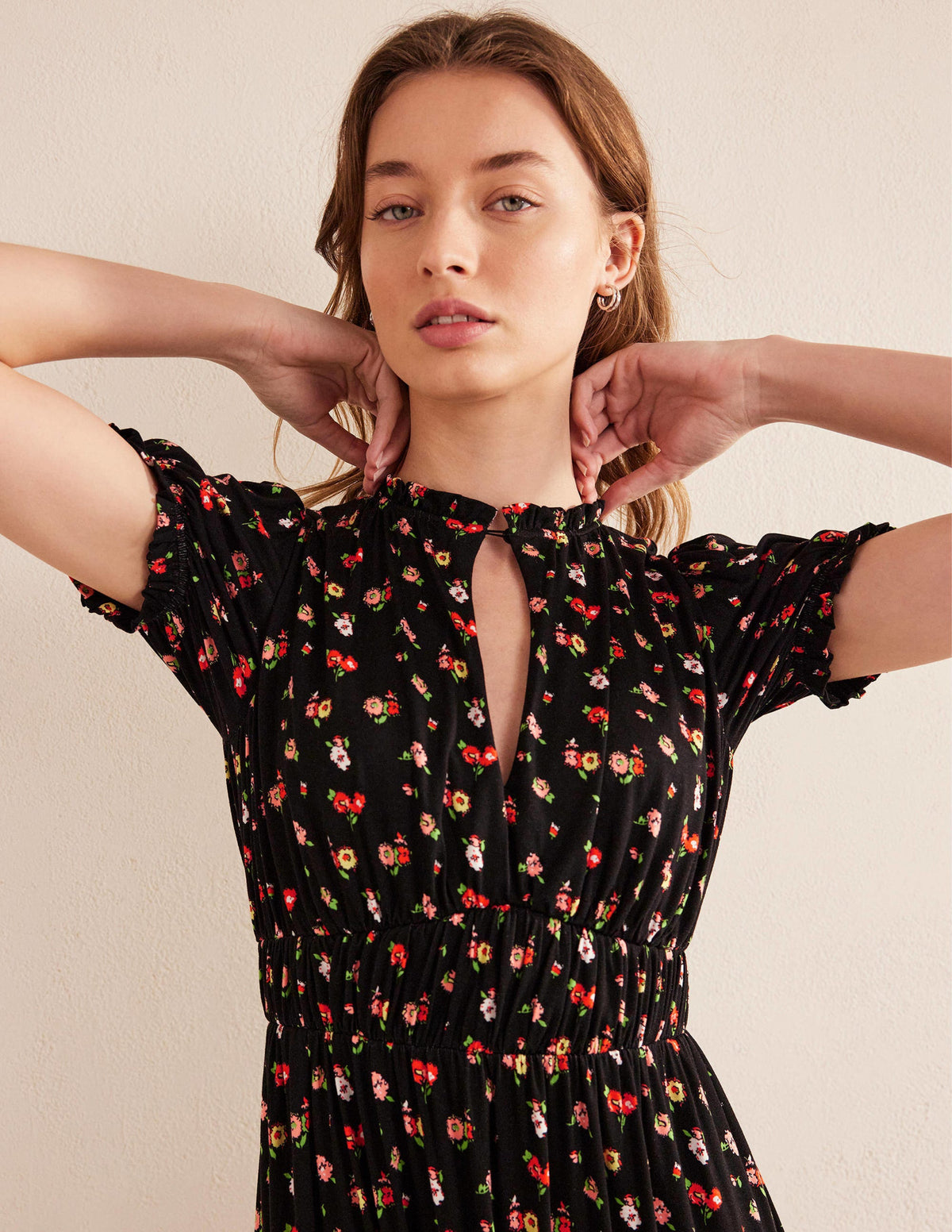 Rosanna Jersey Midi Tea Dress-Black, Dainty Sprig - Image 2