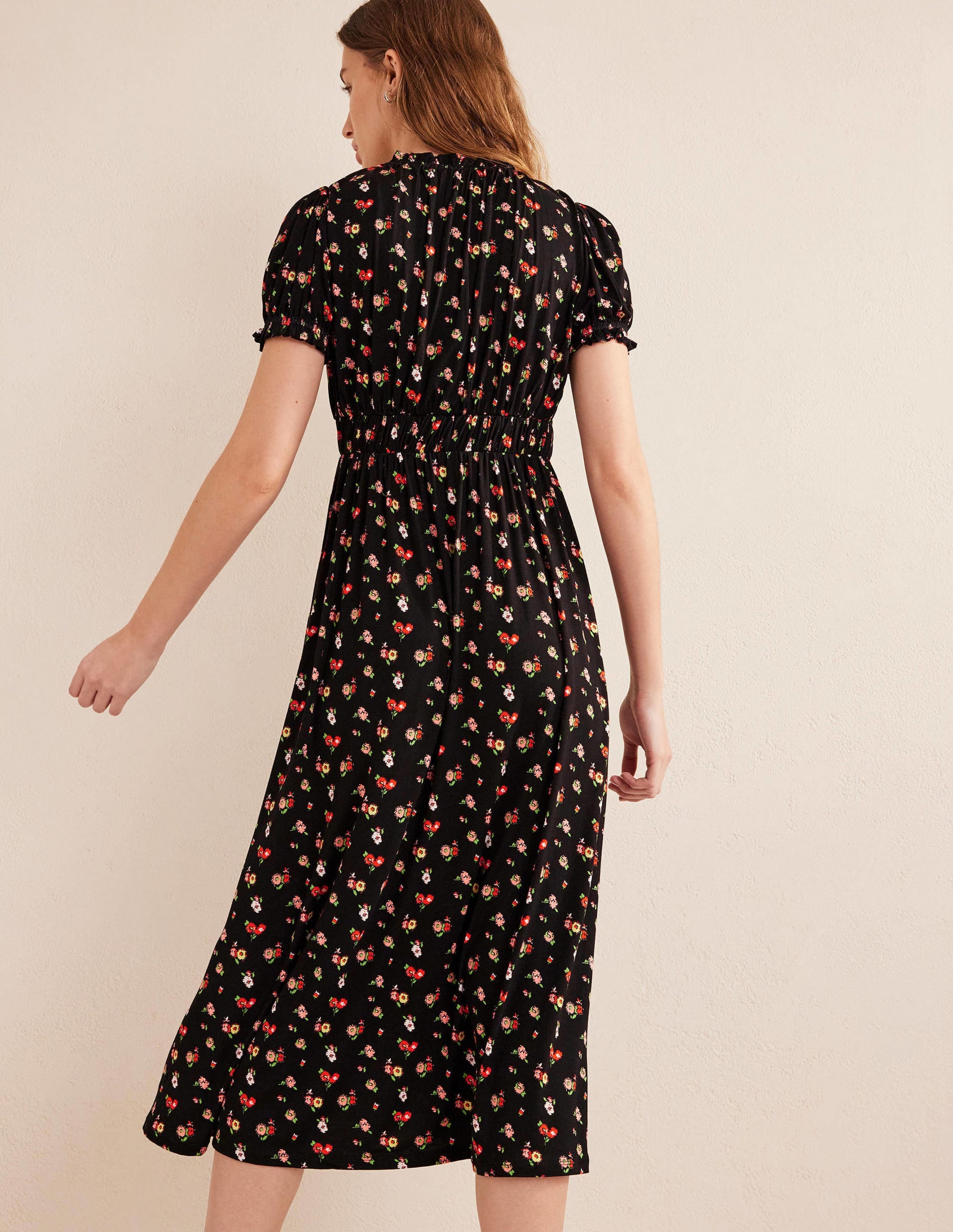 Rosanna Jersey Midi Tea Dress-Black, Dainty Sprig - Image 3