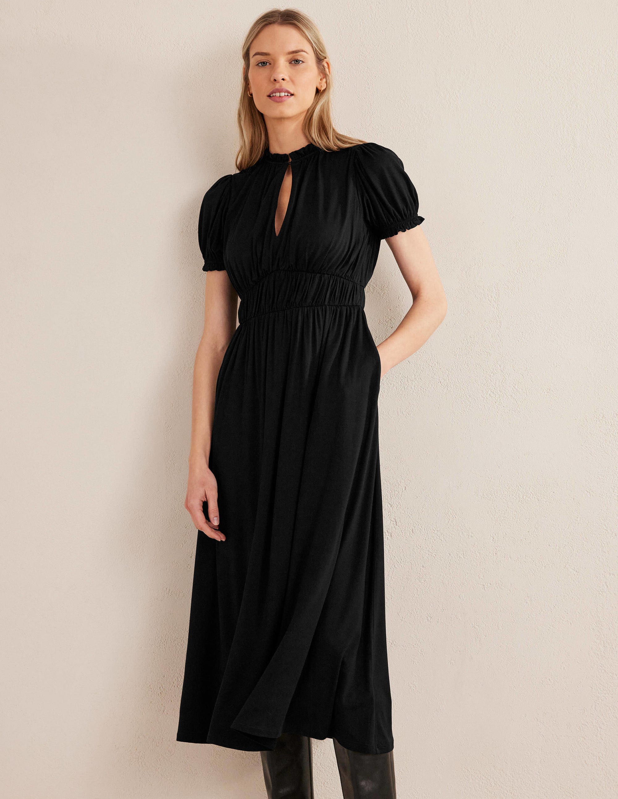 Rosanna Jersey Midi Tea Dress-Black - Image 1