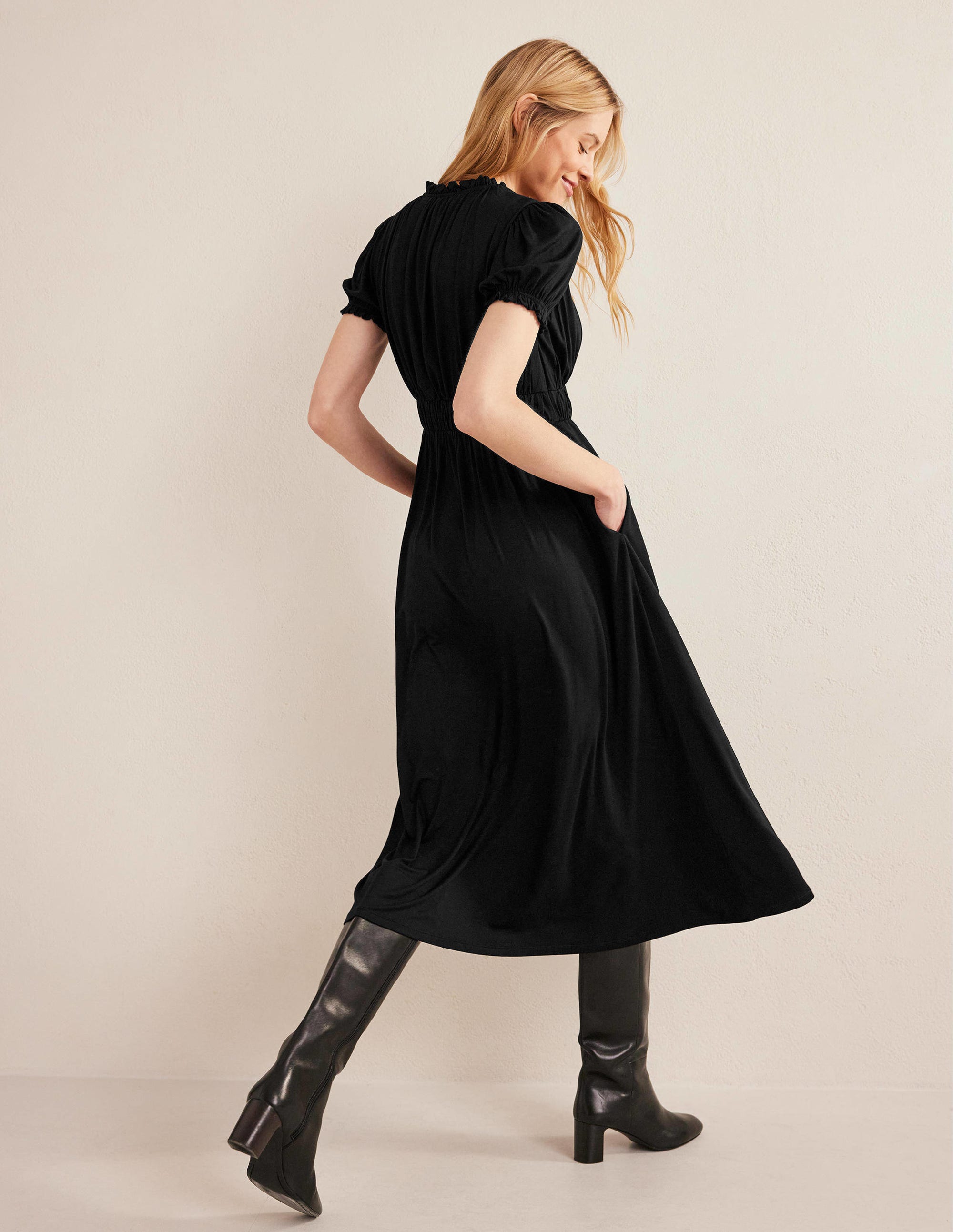 Rosanna Jersey Midi Tea Dress-Black - Image 3