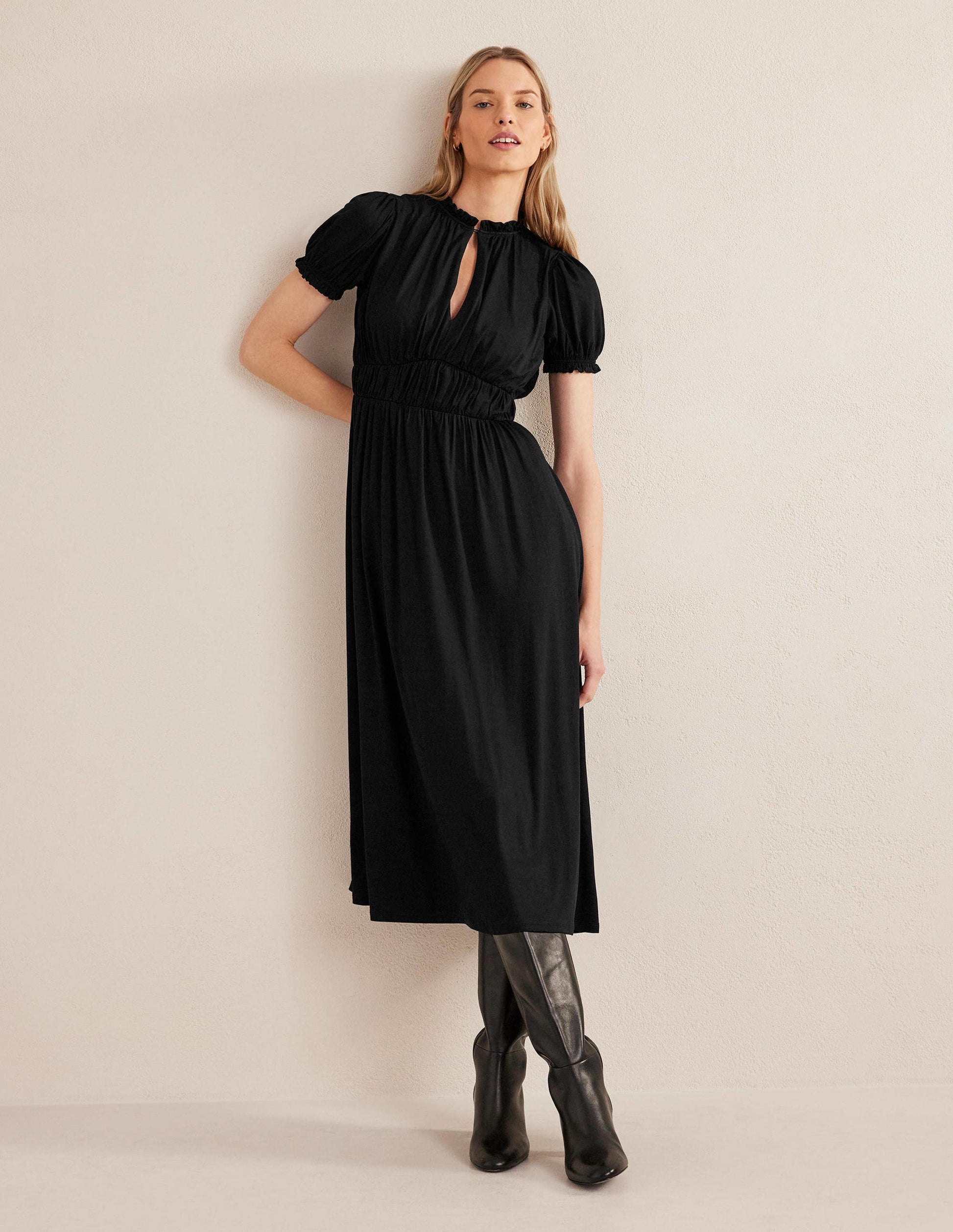 Rosanna Jersey Midi Tea Dress-Black-5