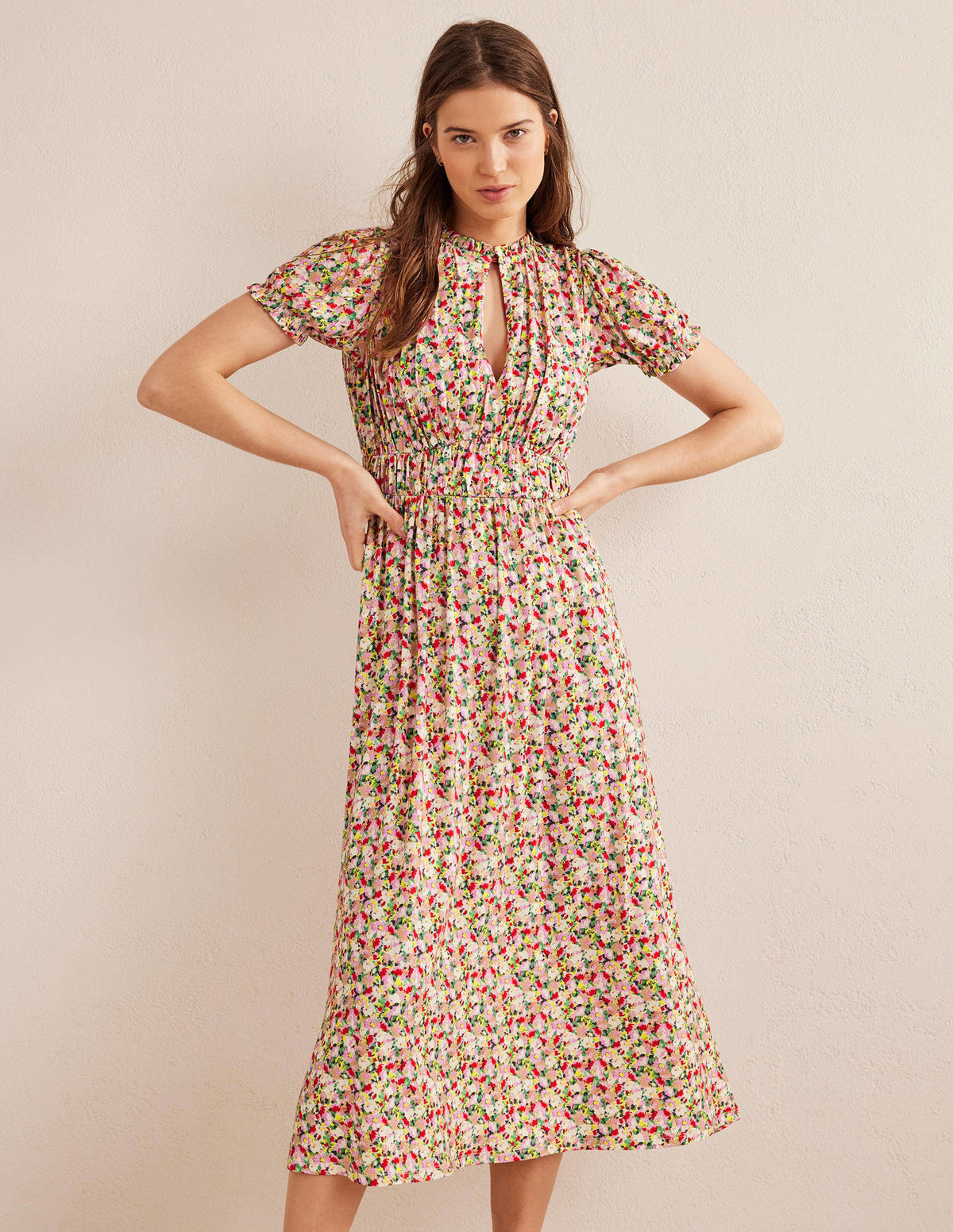 Rosanna Jersey Midi Tea Dress-Multi, Painterly Floret - Image 1