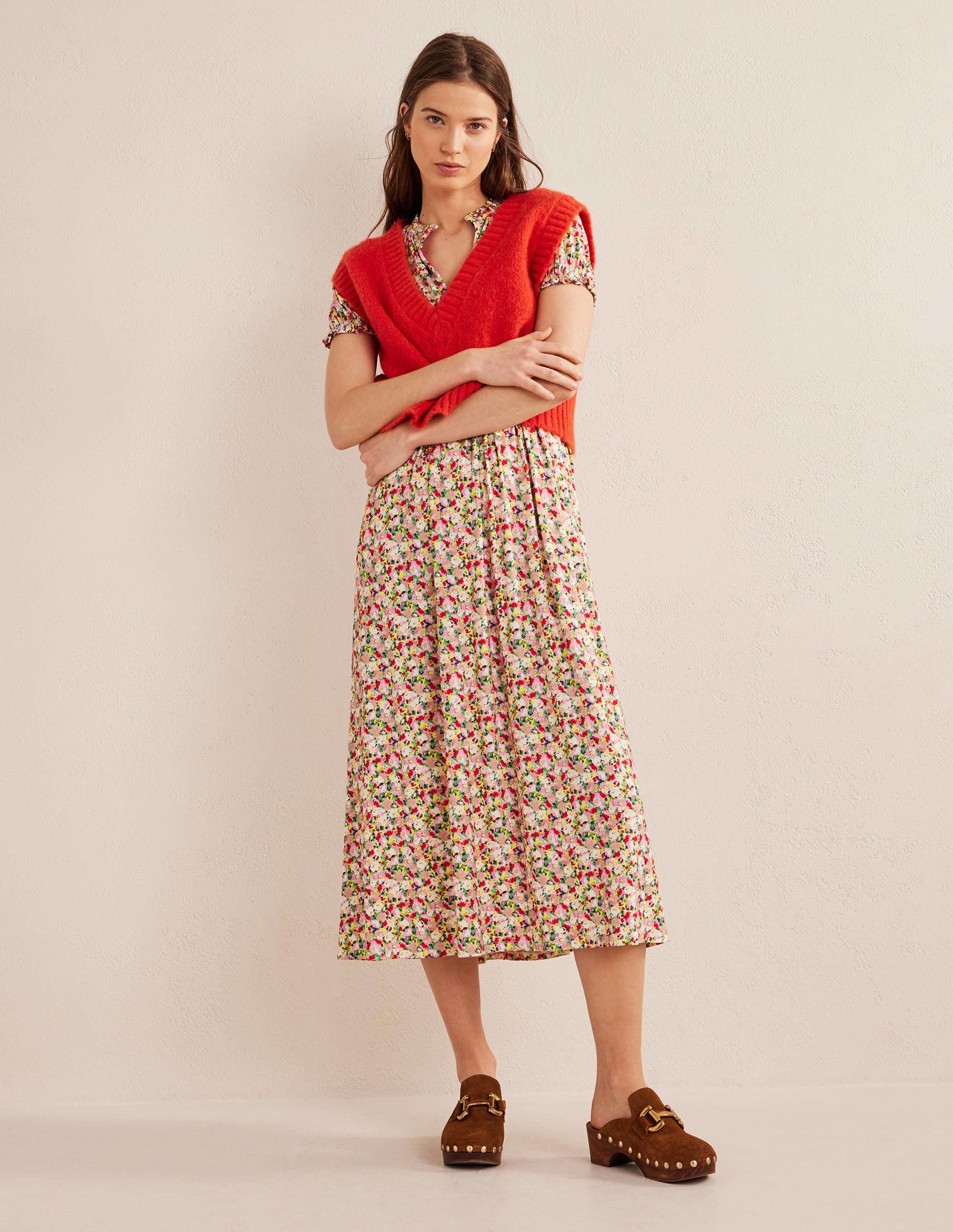 Rosanna Jersey Midi Tea Dress-Multi, Painterly Floret - Image 4