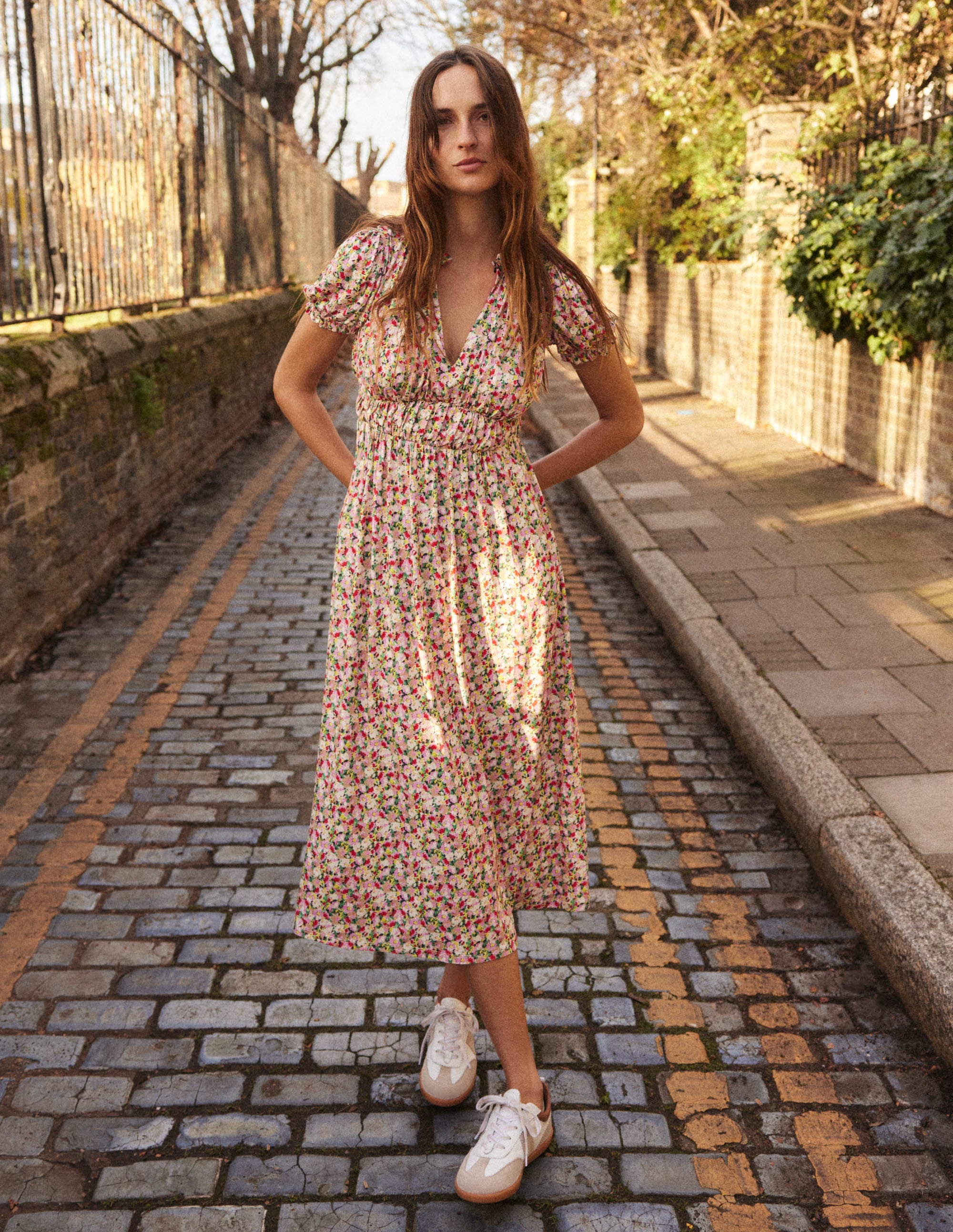 Rosanna Jersey Midi Tea Dress-Multi, Painterly Floret - Image 5