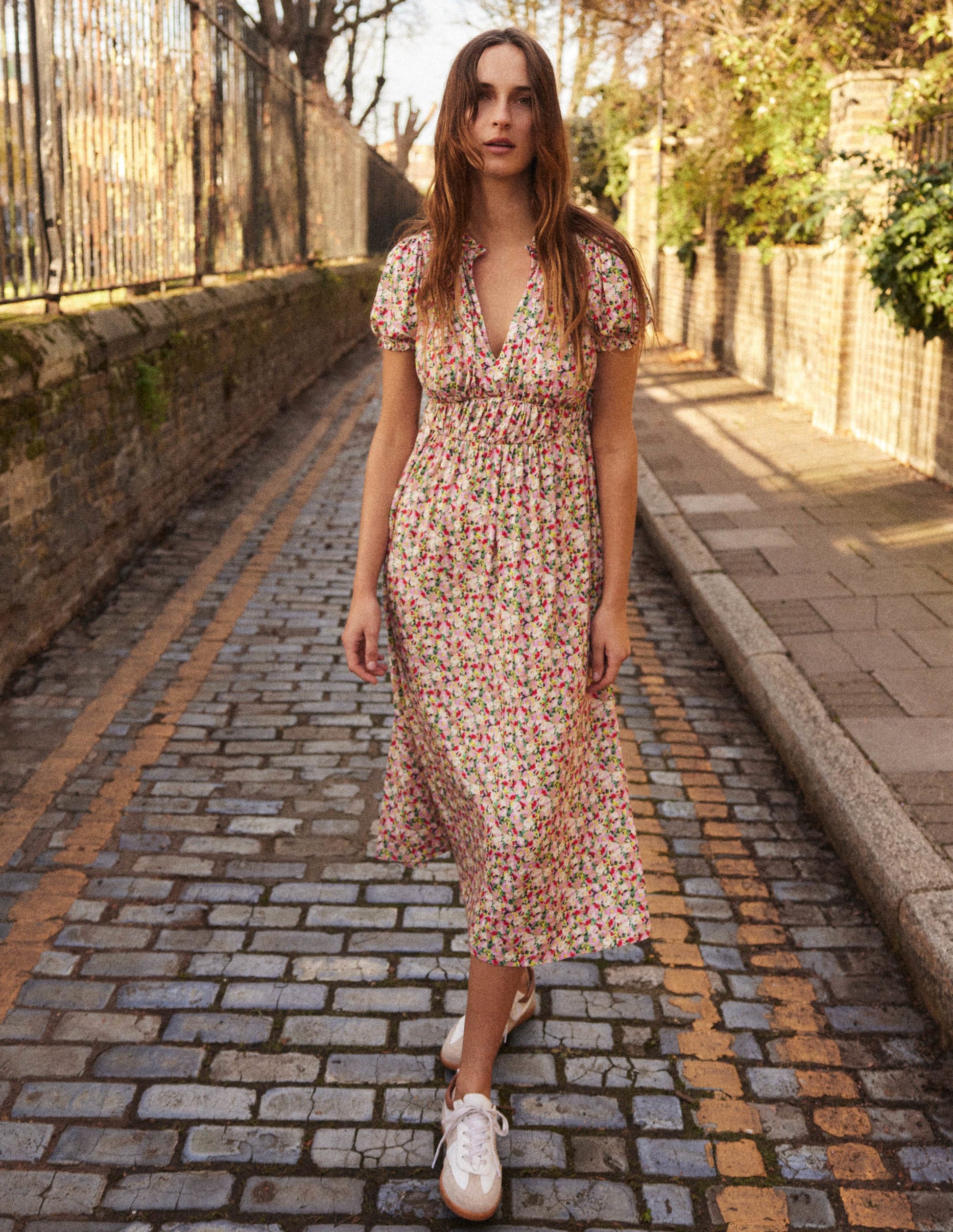 Rosanna Jersey Midi Tea Dress-Multi, Painterly Floret-6