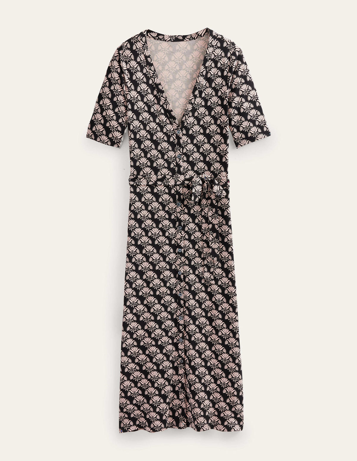 Button Front Jersey Midi Dress-Black, Passion Stamp - Image 5
