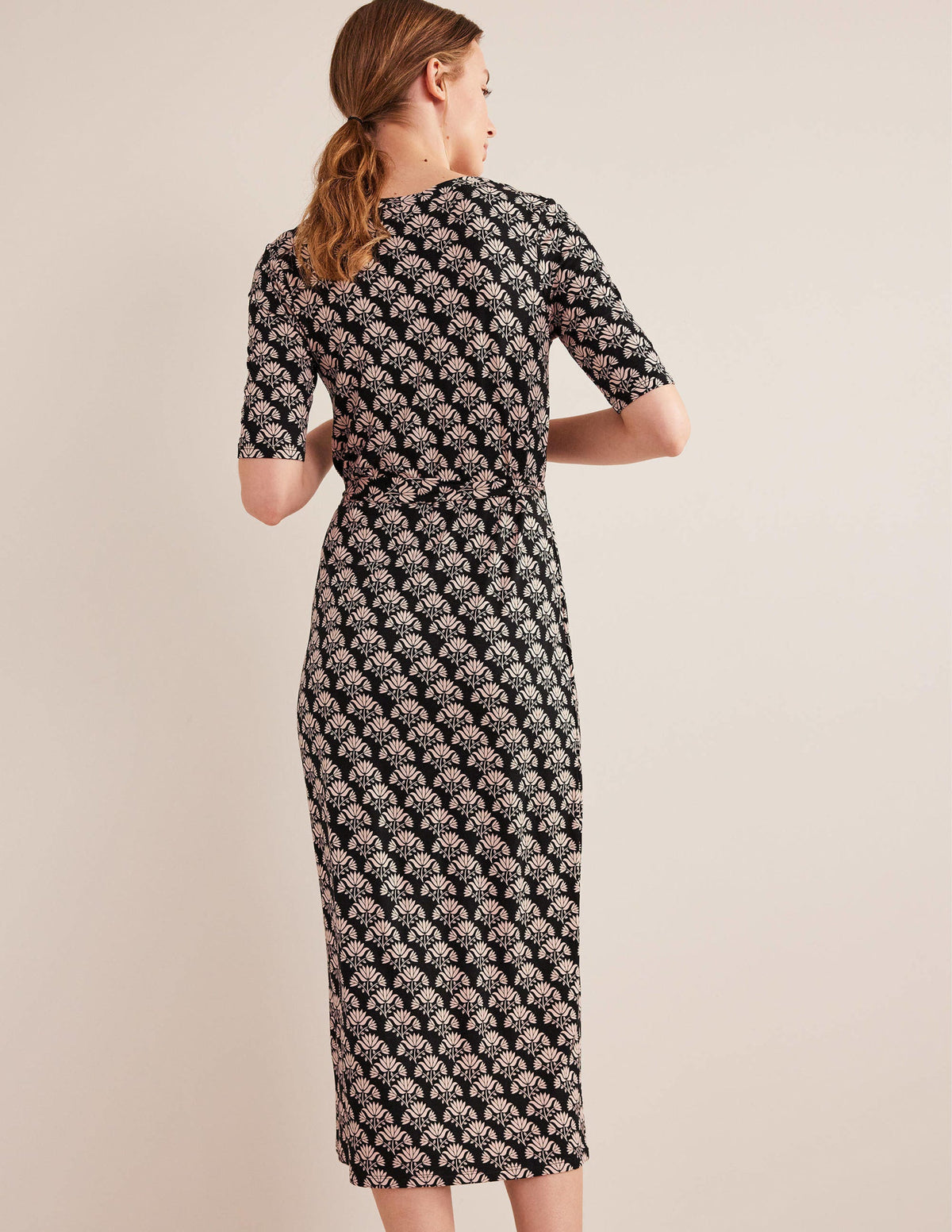 Button Front Jersey Midi Dress-Black, Passion Stamp - Image 3