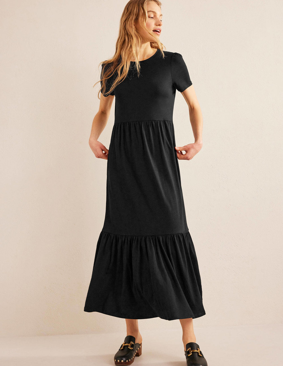 Emma Tiered Jersey Midi Dress-Black-4