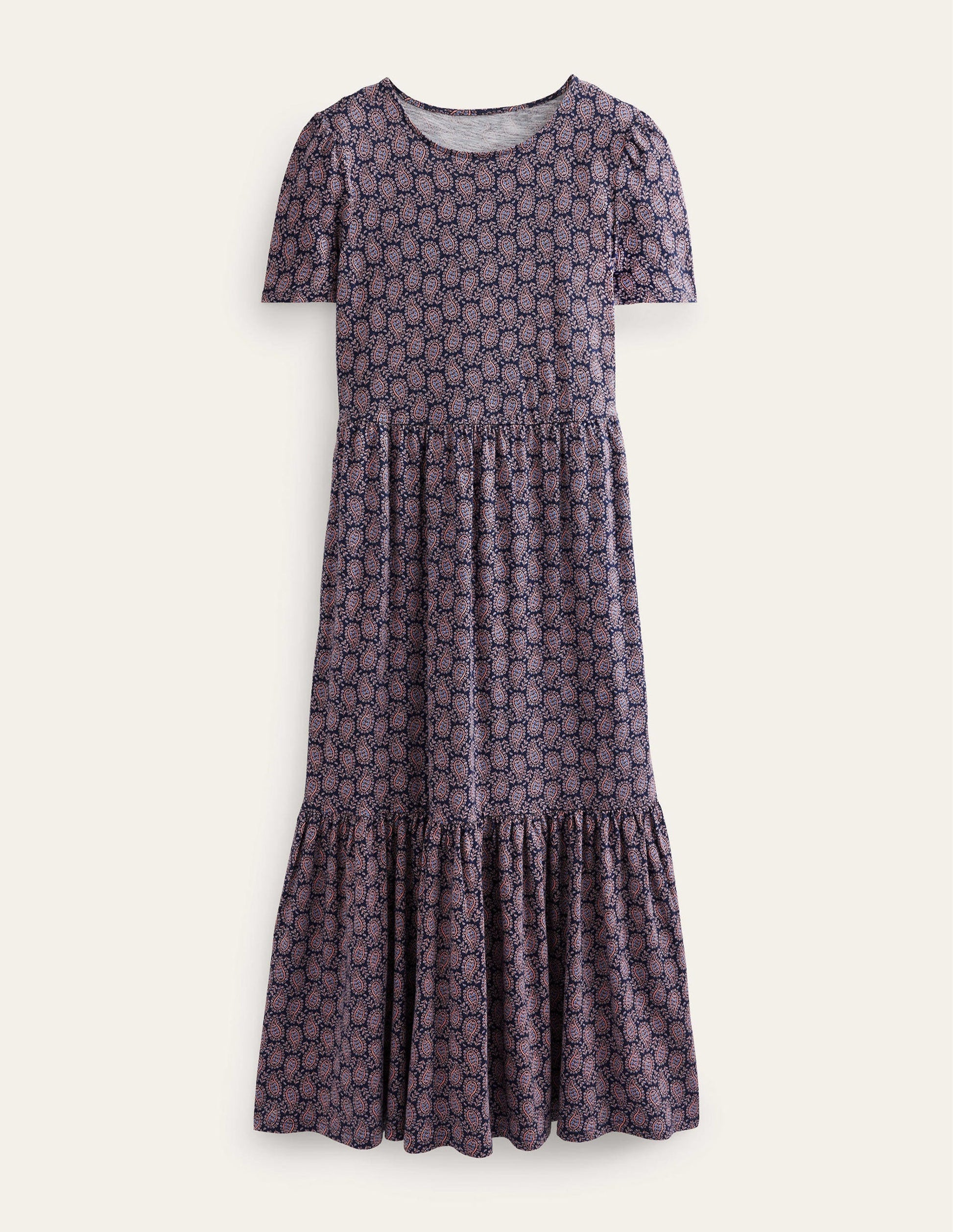 Emma Tiered Jersey Midi Dress-French Navy, Paisley Heart-5