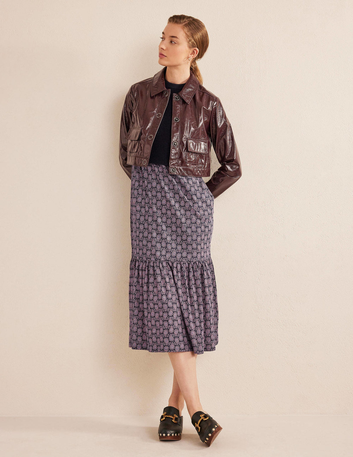 Emma Tiered Jersey Midi Dress-French Navy, Paisley Heart - Image 4