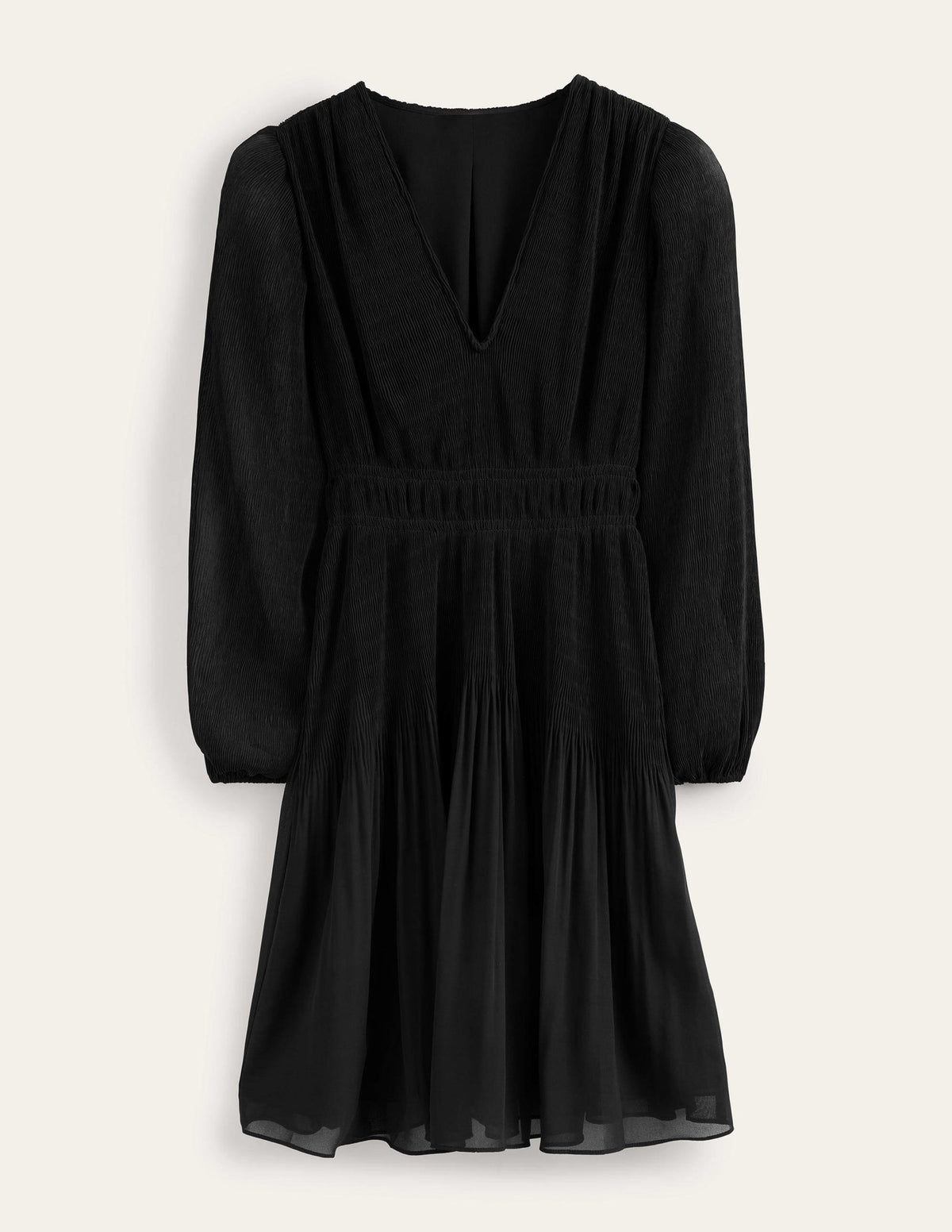 V-neck Plisse Mini Dress-Black - Image 5