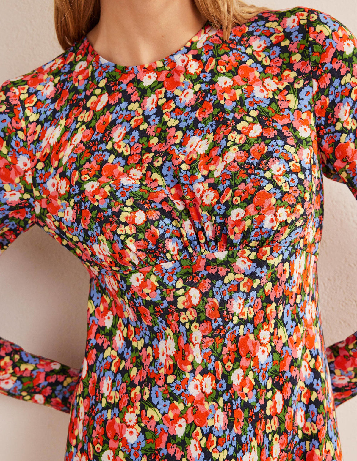 Crew Neck Midi Tea Dress-Multi, Peony Pop-2