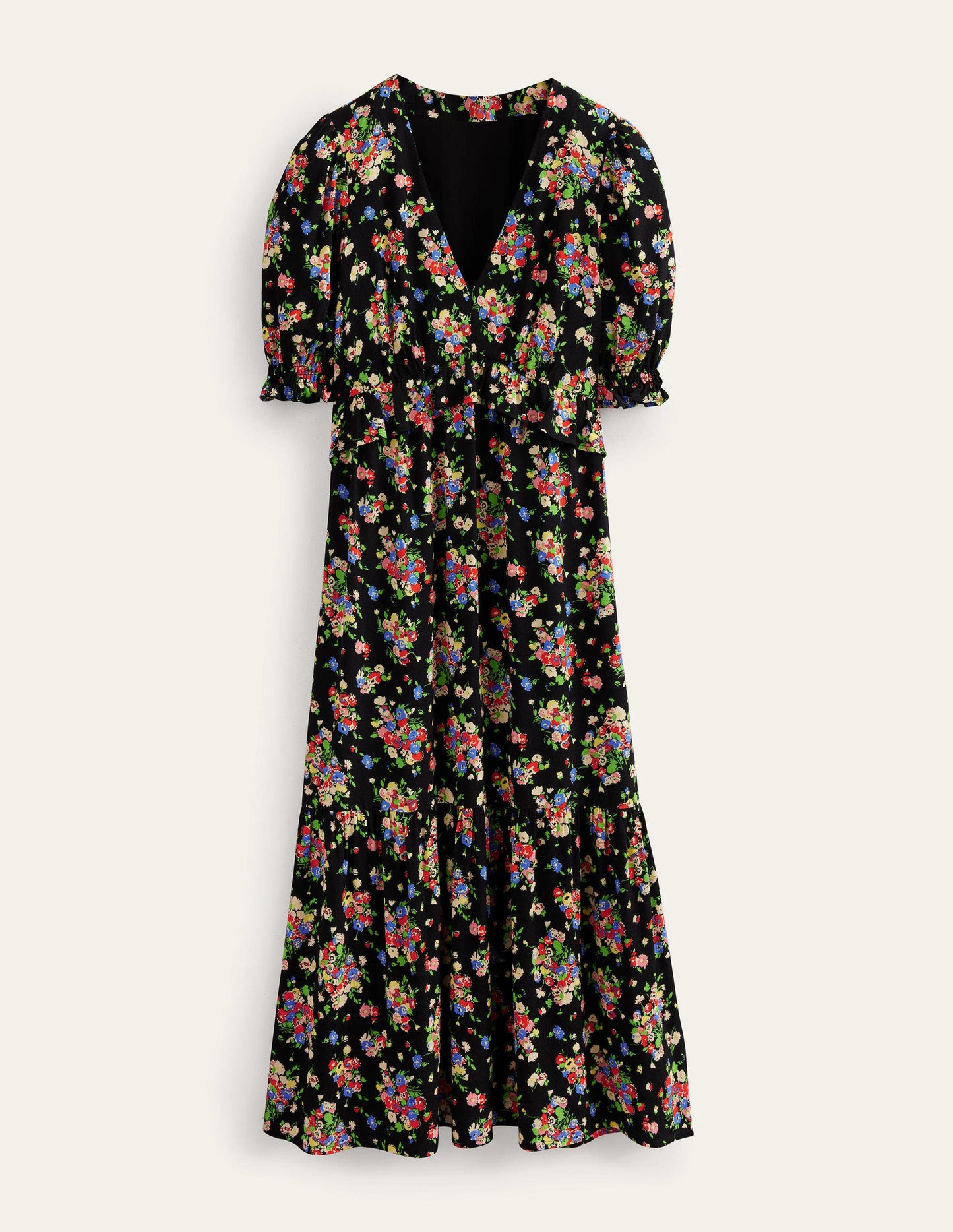 Ruffle Detail Midi Tea Dress-Black, Wild Cluster