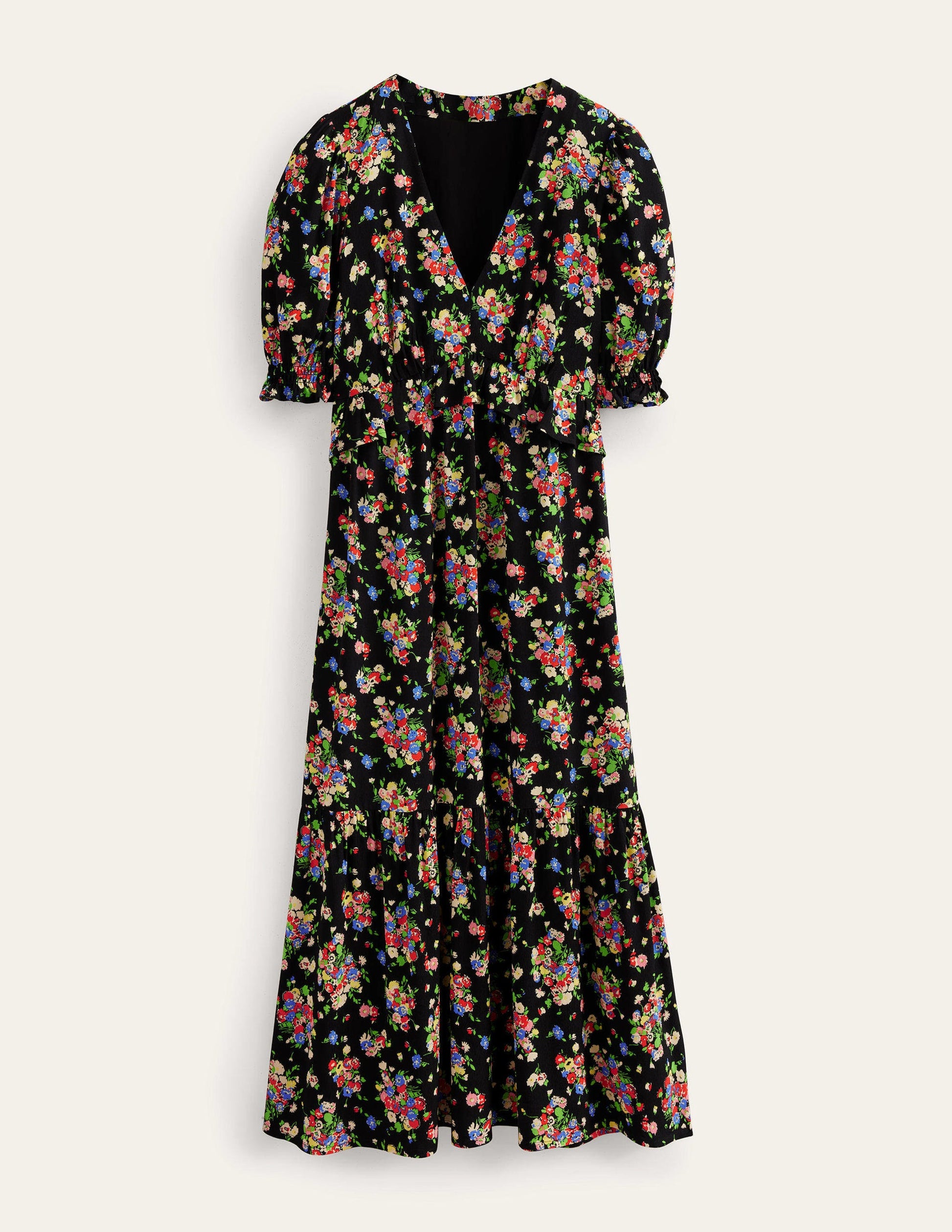 Ruffle Detail Midi Tea Dress-Black, Wild Cluster-5