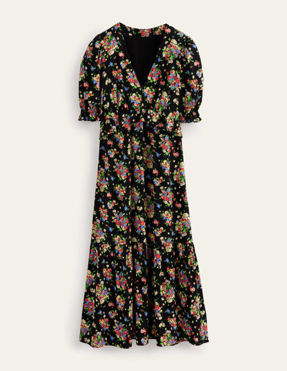 Ruffle Detail Midi Tea Dress-Black, Wild Cluster-5