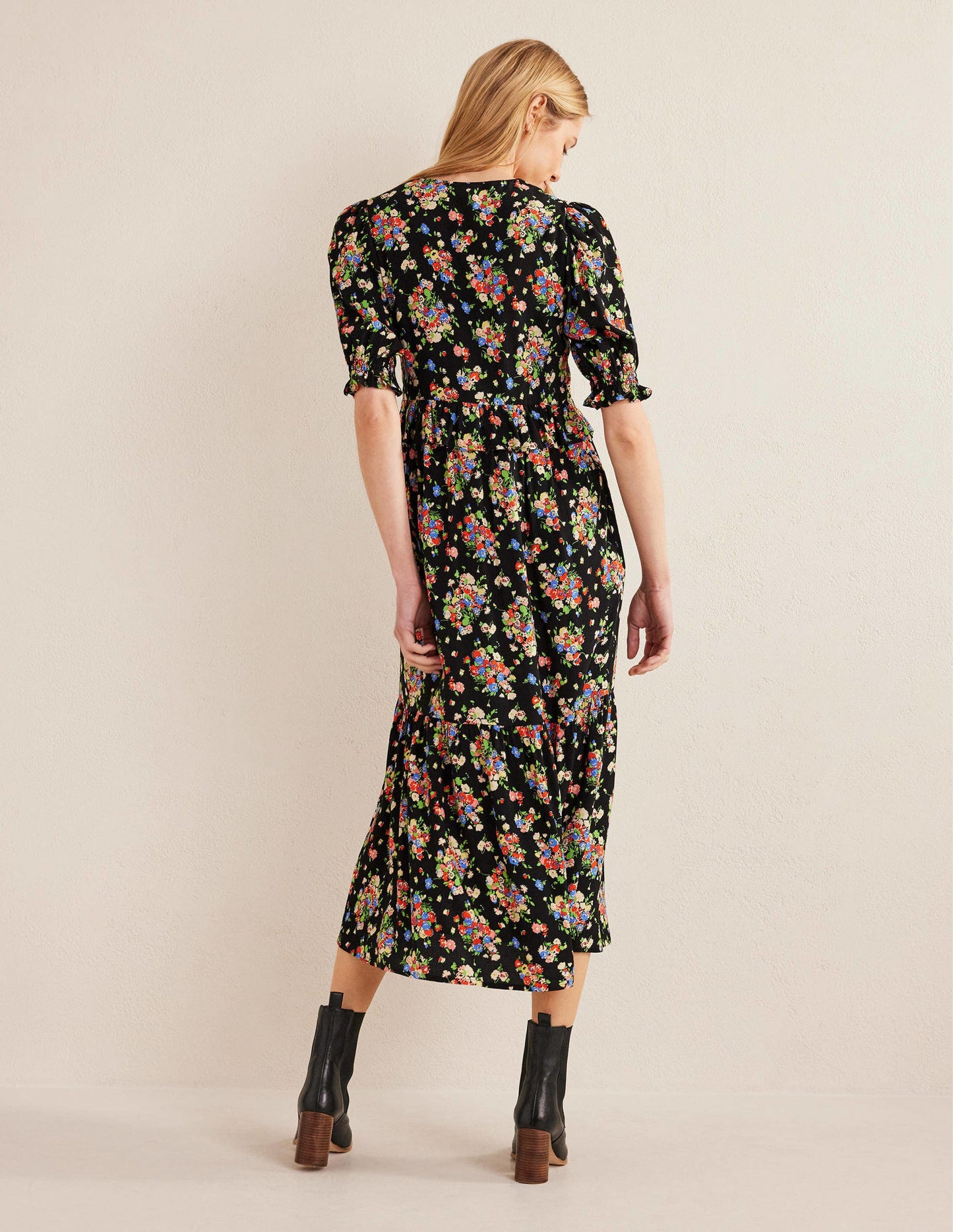 Ruffle Detail Midi Tea Dress-Black, Wild Cluster