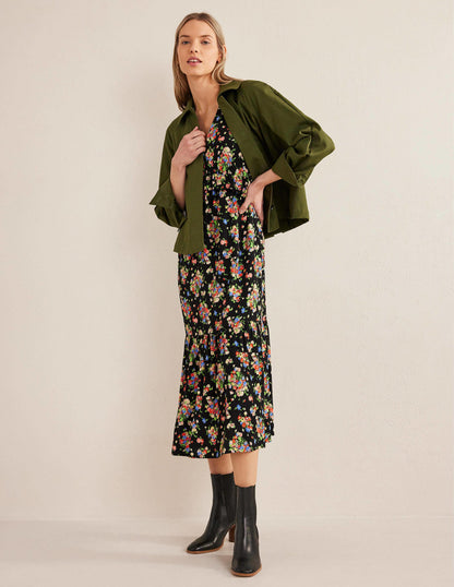 Ruffle Detail Midi Tea Dress-Black, Wild Cluster-4