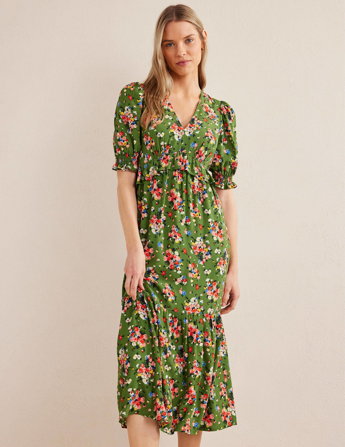 Ruffle Detail Midi Tea Dress-Park Ranger, Wild Cluster - Image 1