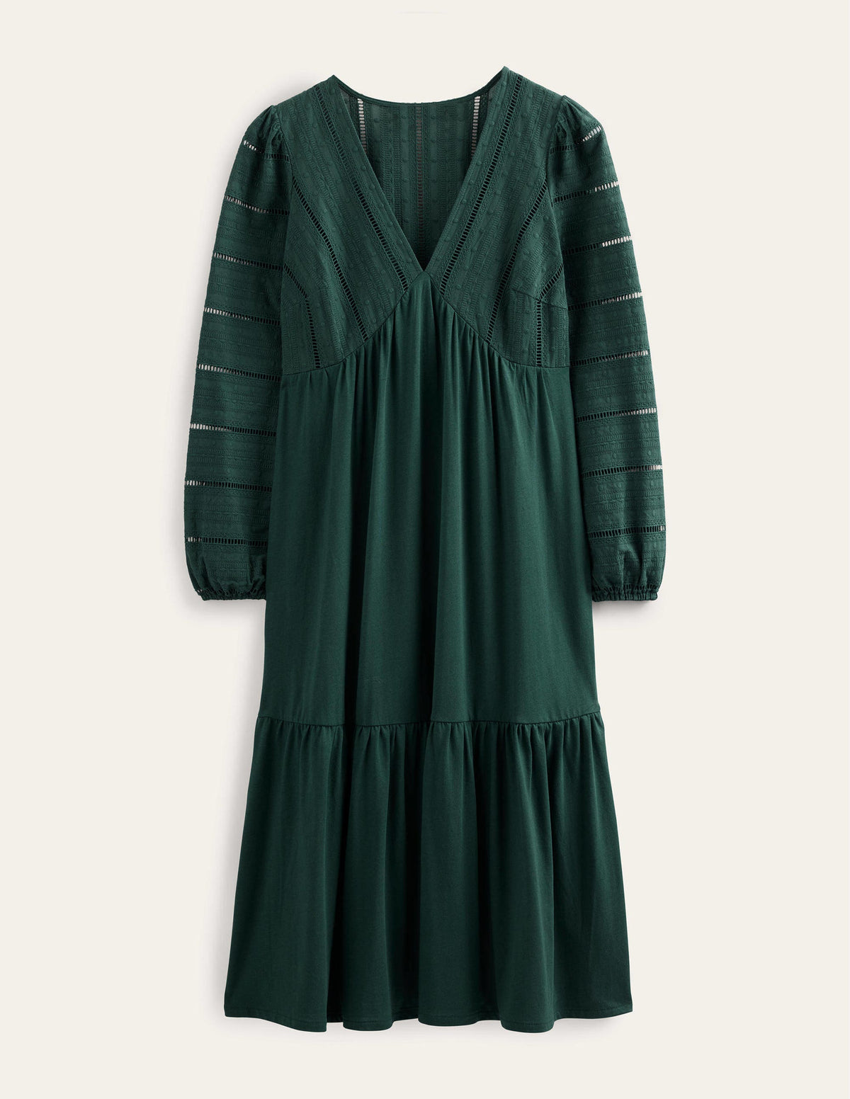 Woven Mix Midi Jersey Dress-Emerald Night-2