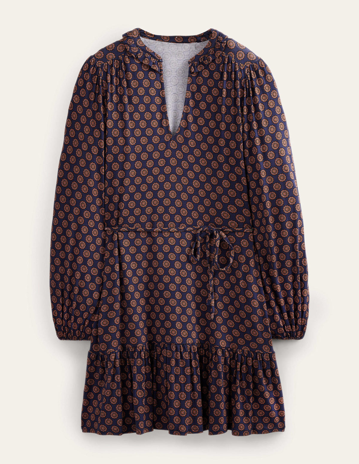 Notch Neck Jersey Dress-French Navy,  Sunflower Geo-5