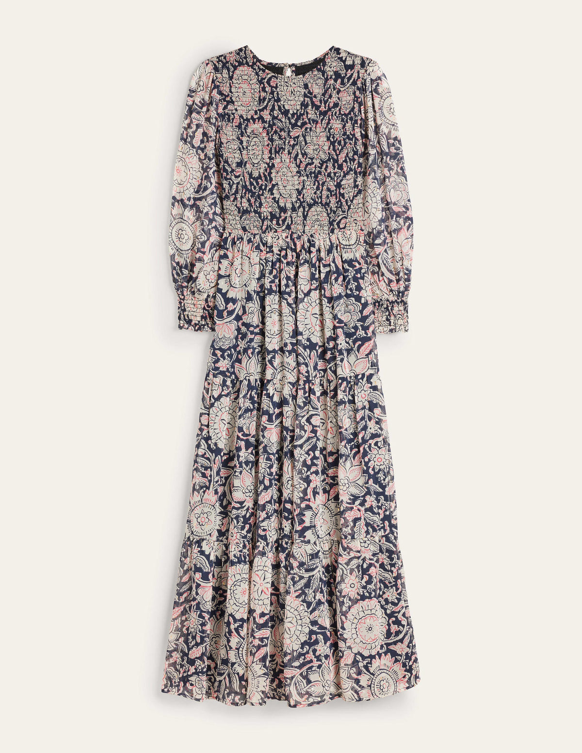 Metallic Smocked Maxi Dress-Popcorn, Floral Tapestry - Image 6