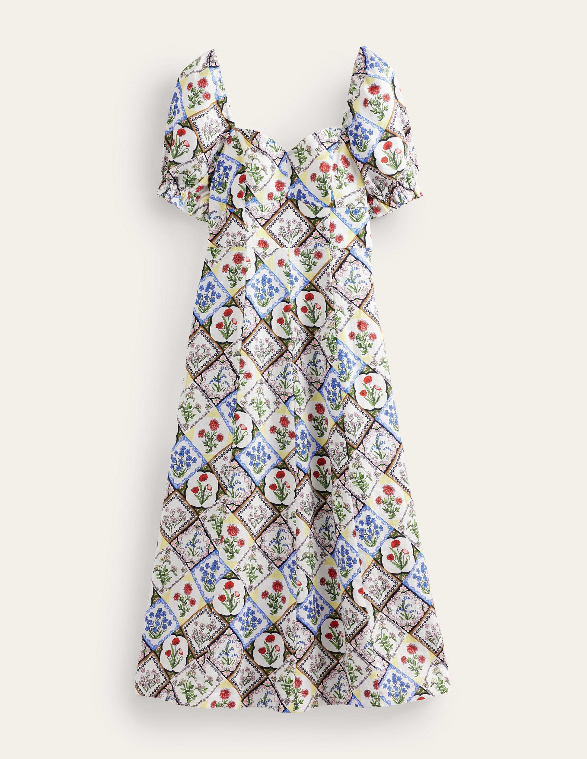 Sweetheart Linen Midi Dress-Ivory, Wild Bluebell-6