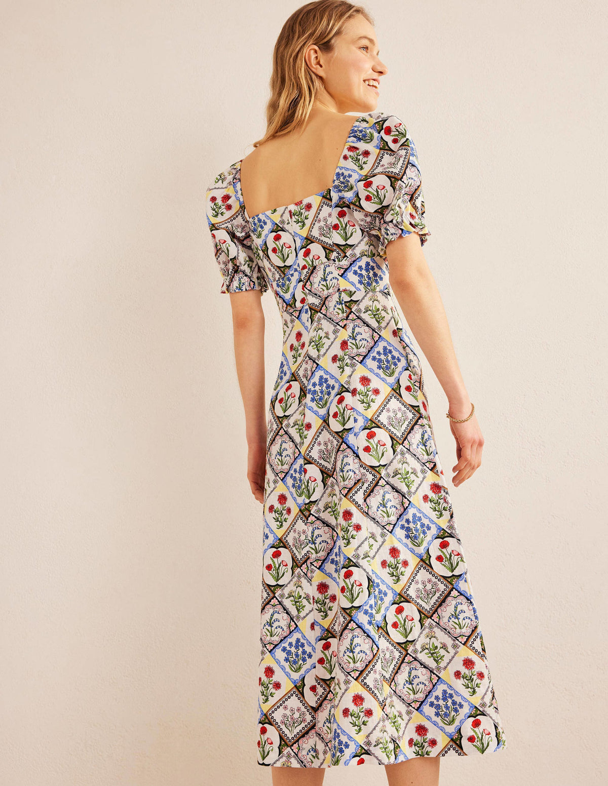Sweetheart Linen Midi Dress-Ivory, Wild Bluebell - Image 3