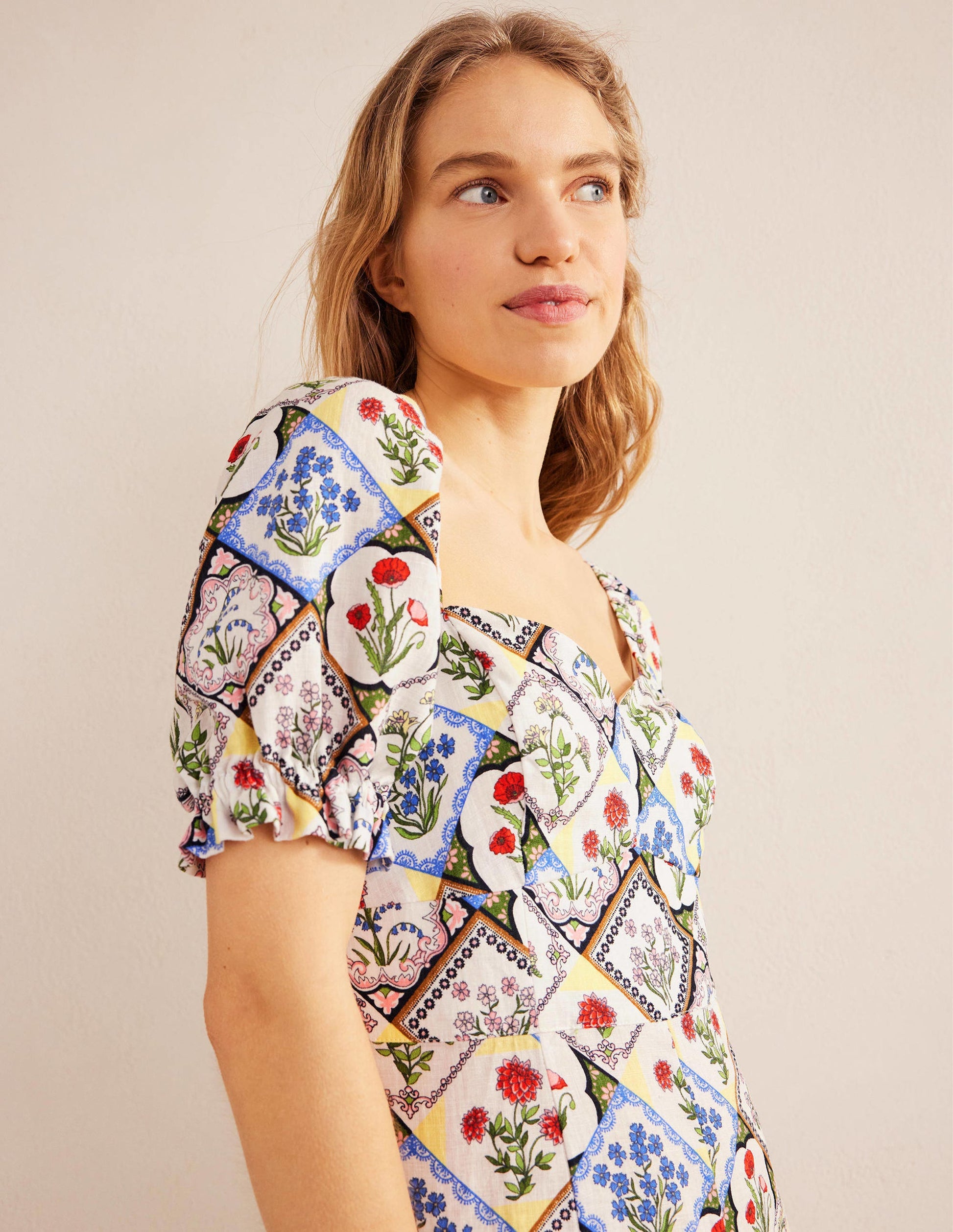 Sweetheart Linen Midi Dress-Ivory, Wild Bluebell-4