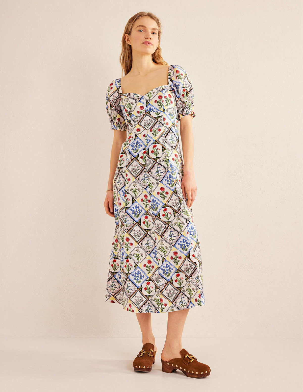 Sweetheart Linen Midi Dress-Ivory, Wild Bluebell-5