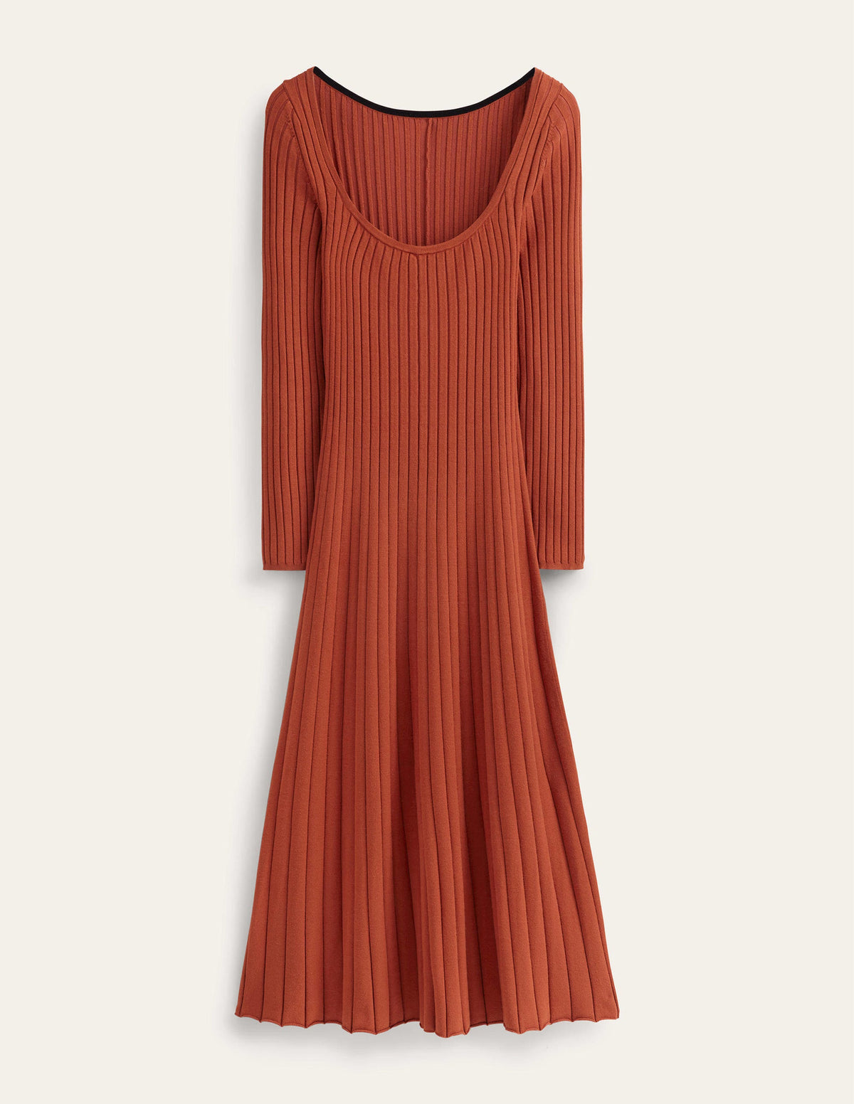 Scoop Neck Knitted Midi Dress-Rust - Image 4