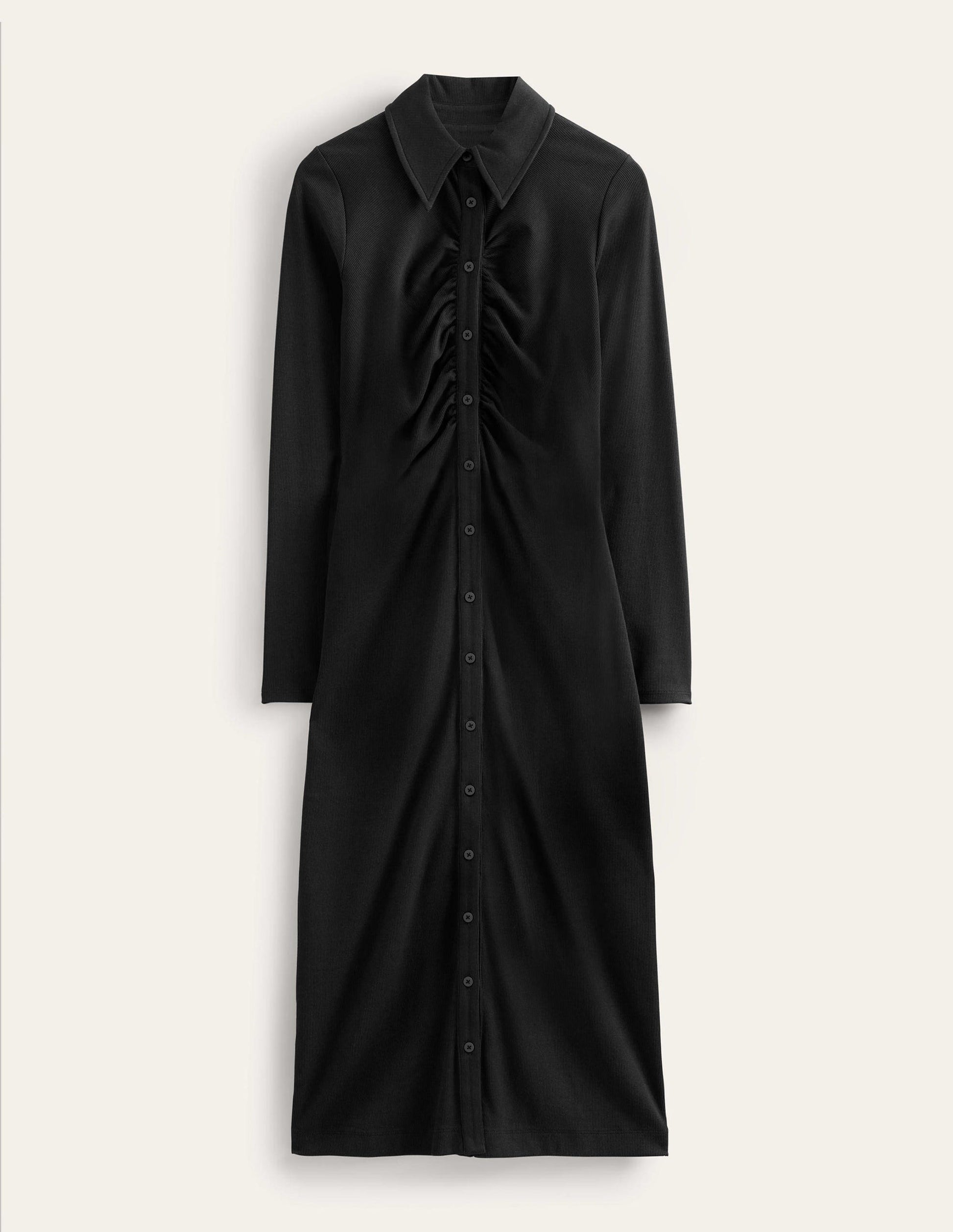 Jersey Ribbed Midi Shirt Dress-Black-5