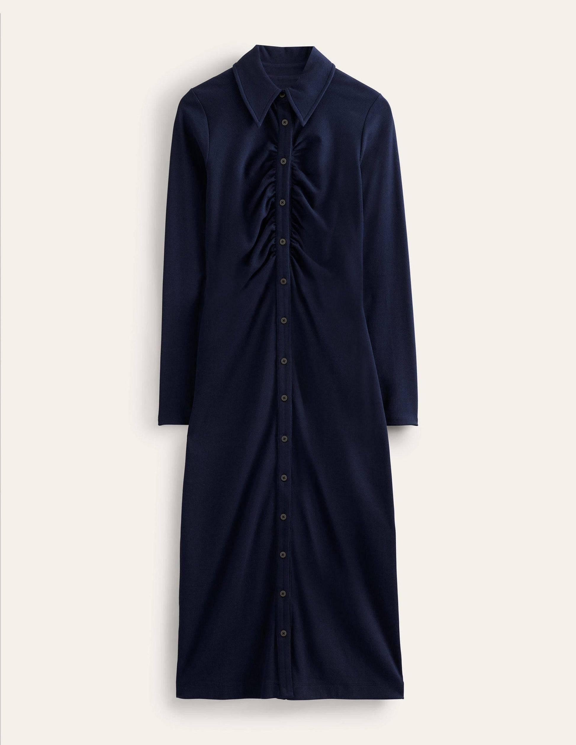Jersey Ribbed Midi Shirt Dress-Navy-5