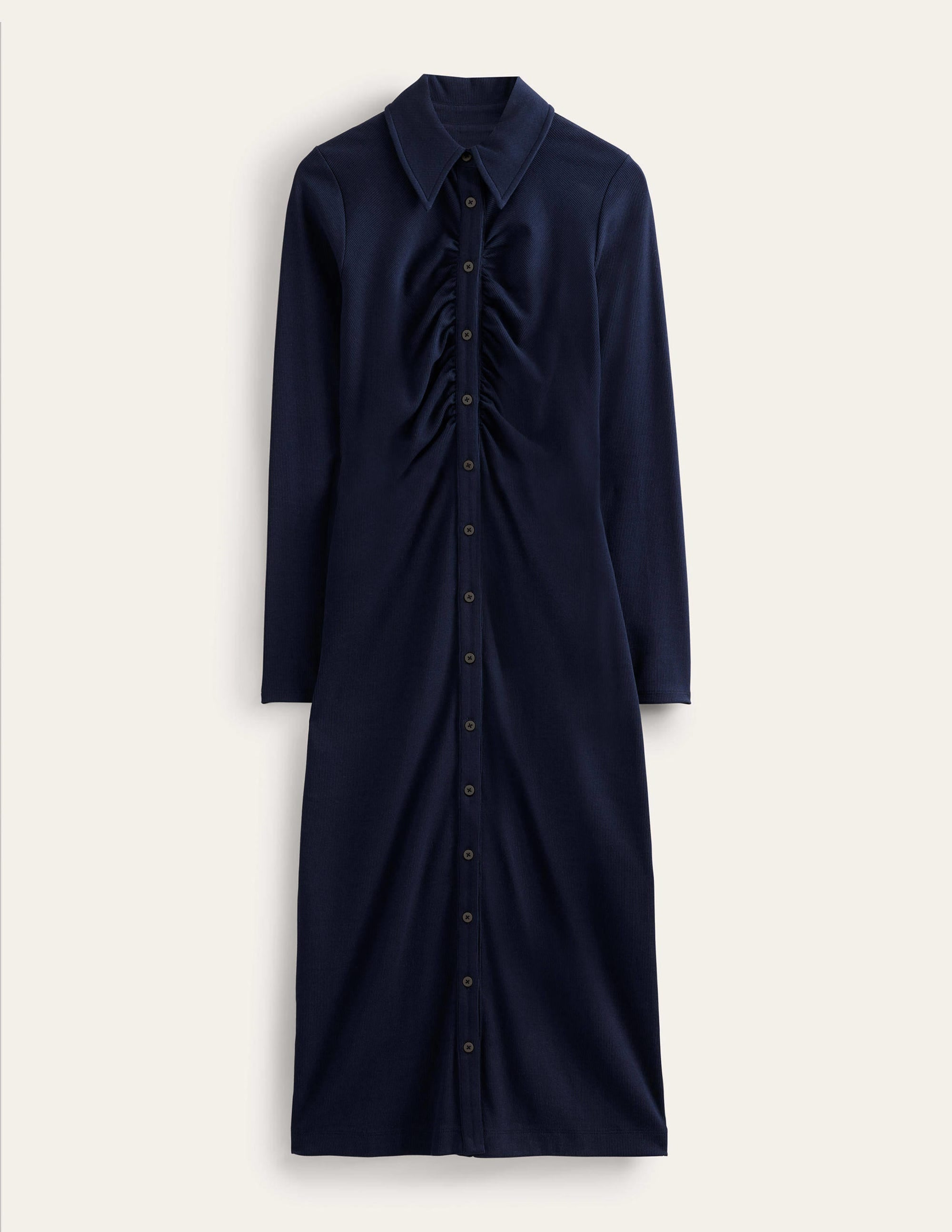 Jersey Ribbed Midi Shirt Dress-Navy - Image 5