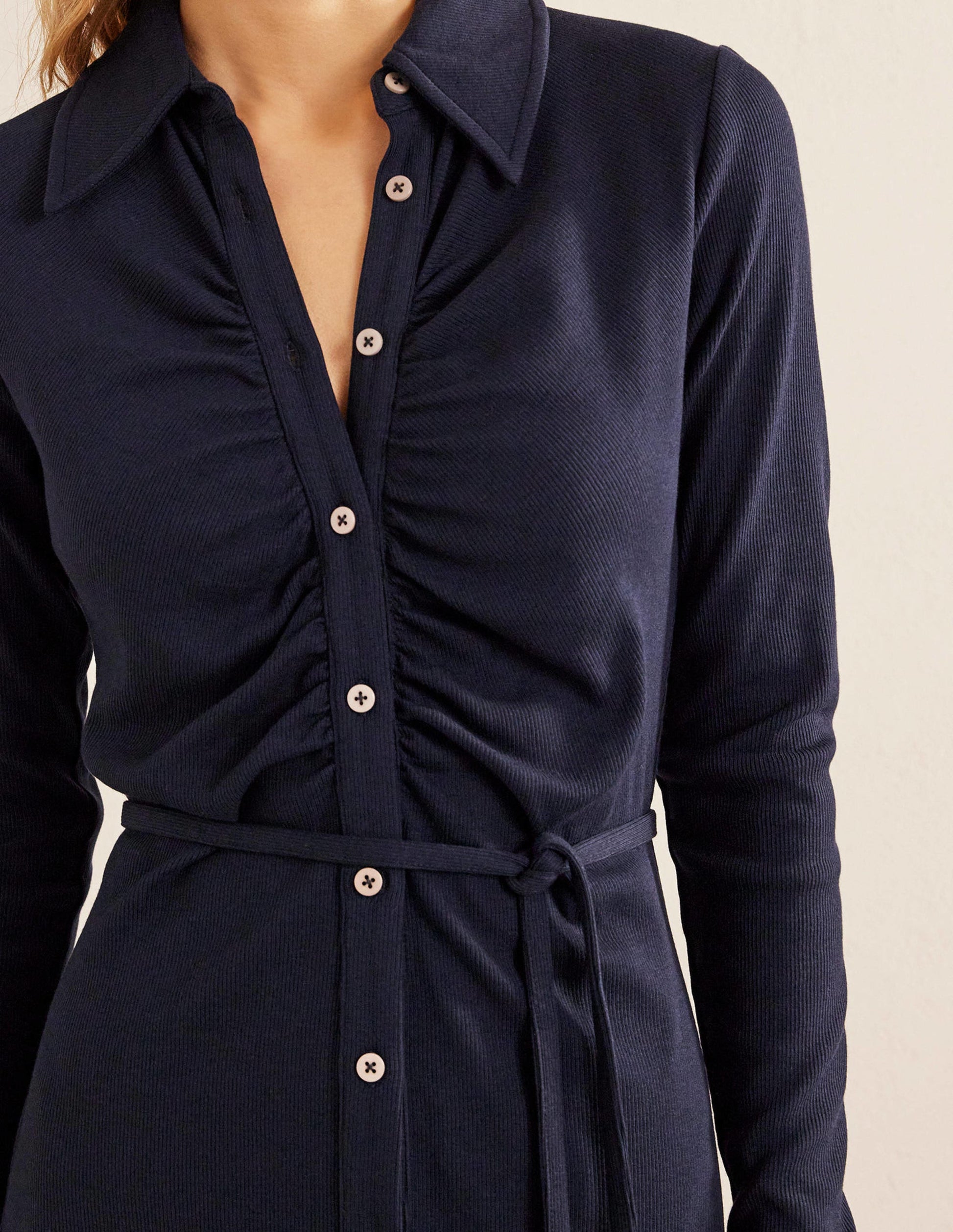 Jersey Ribbed Midi Shirt Dress-Navy-2