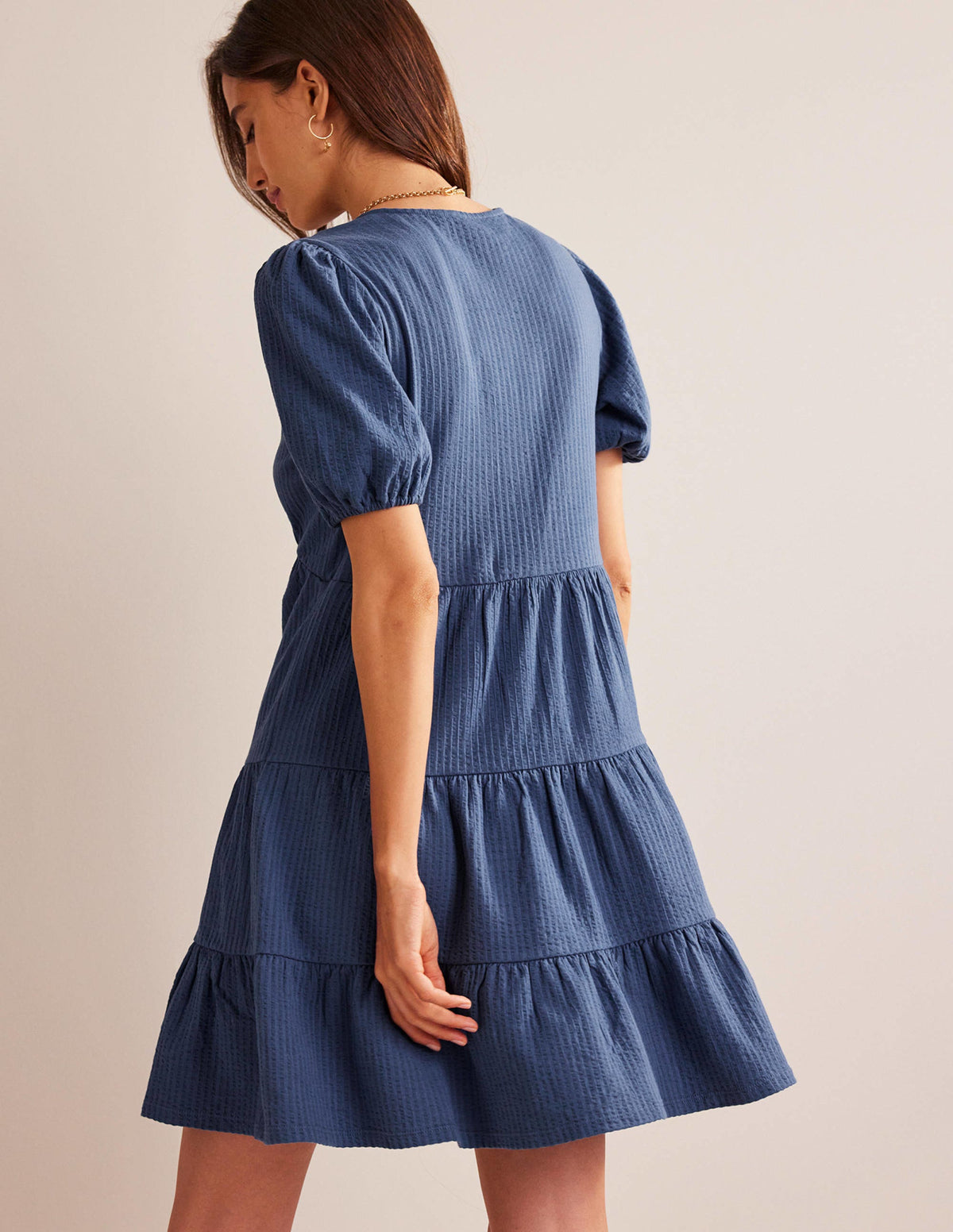 Jersey Seersucker Dress-True Navy - Image 3