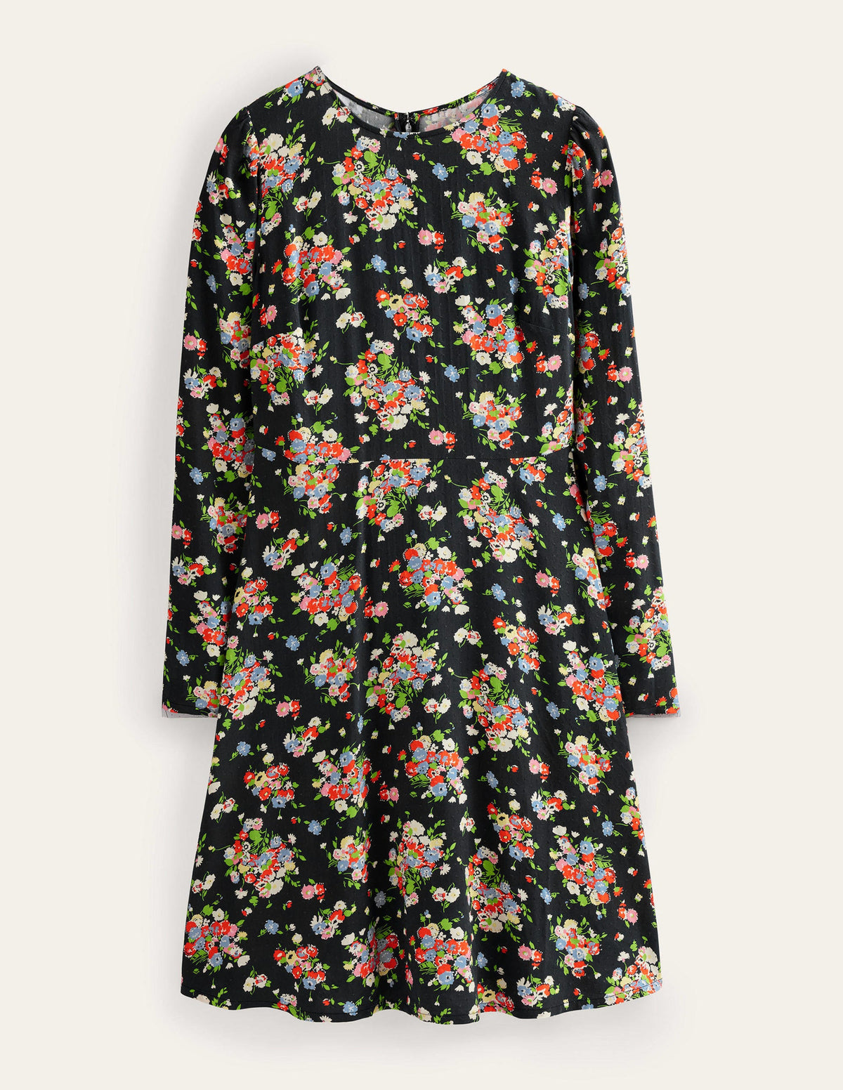 Crew Neck Fit-and-Flare Dress-Black, Wild Cluster - Image 5