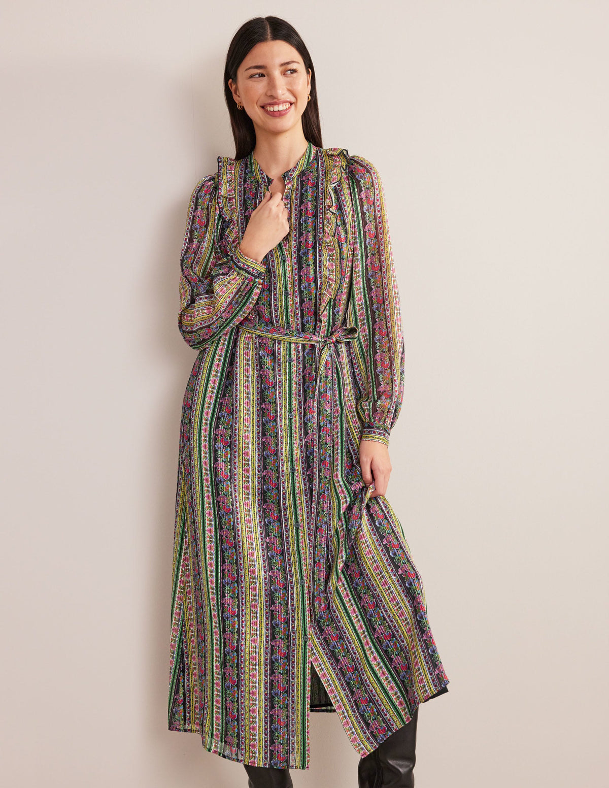 Ruffle Metallic Midi Dress-Multi, Carnation Bloom-1
