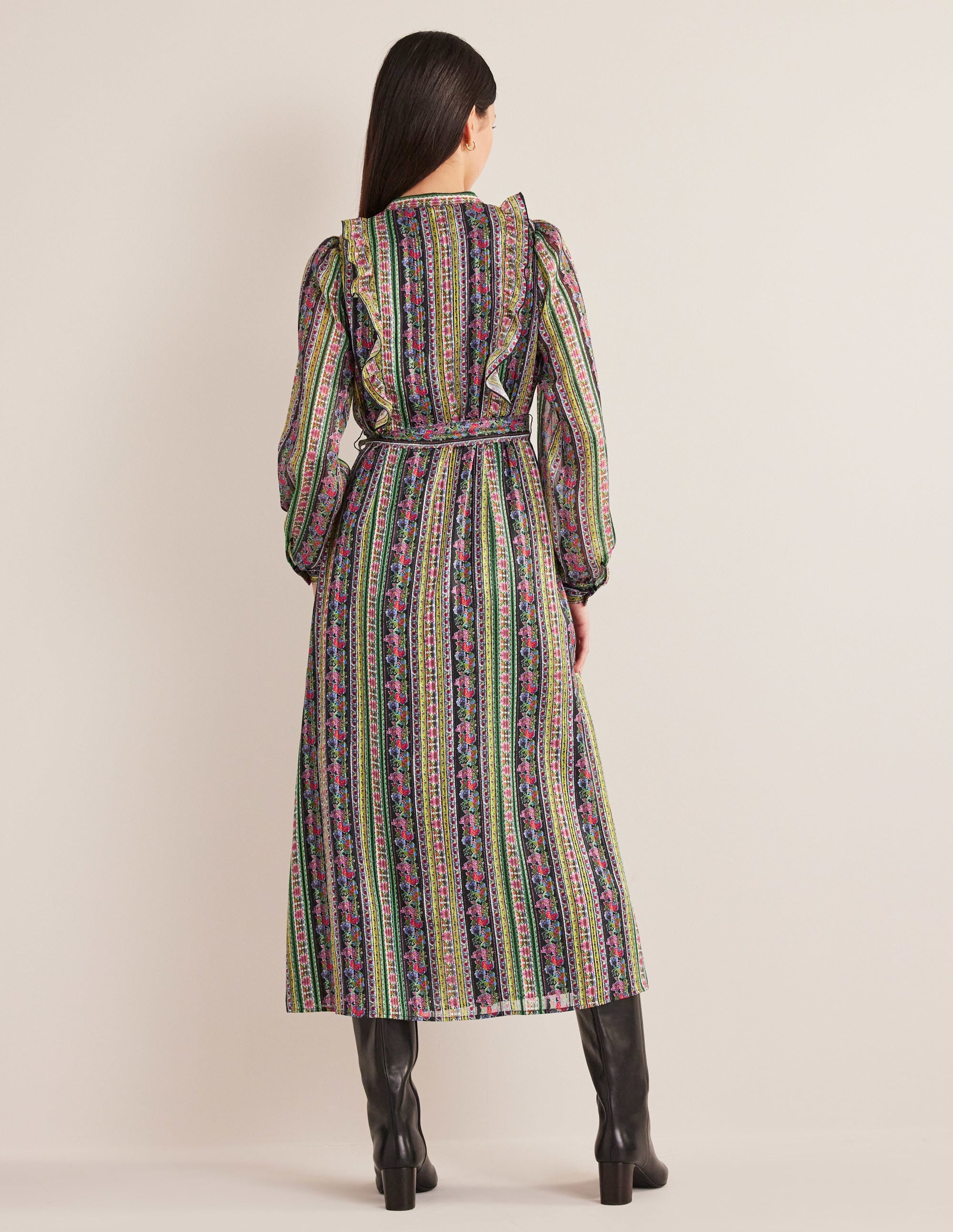 Ruffle Metallic Midi Dress-Multi, Carnation Bloom - Image 3