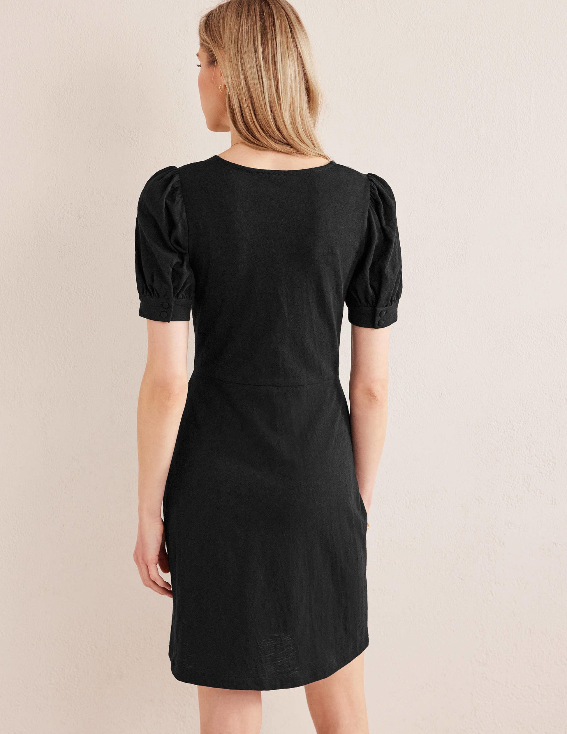 V-Neck Jersey Mini Dress-Black-3