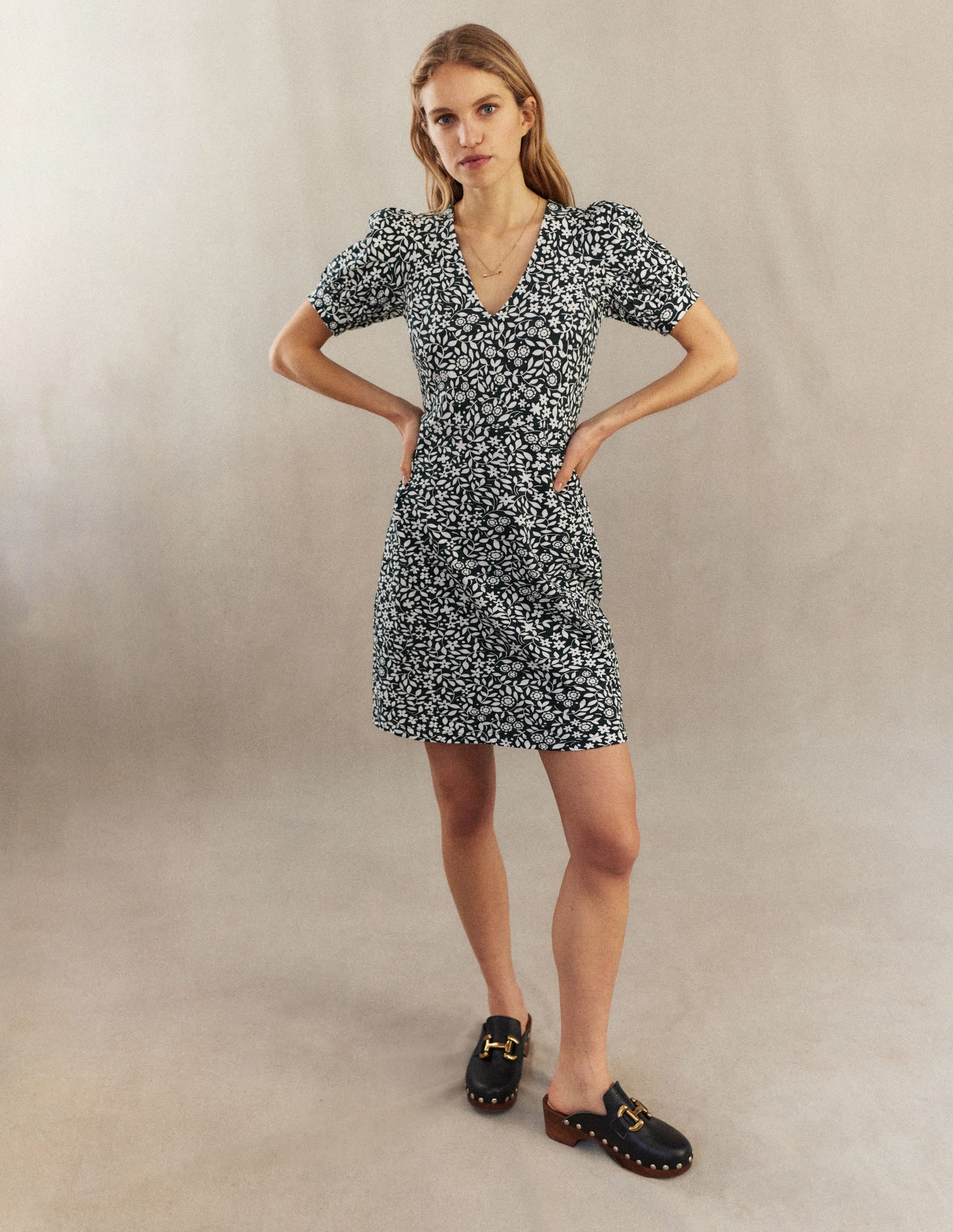 V-Neck Jersey Mini Dress-Chatsworth, Sunflower Pop - Image 5