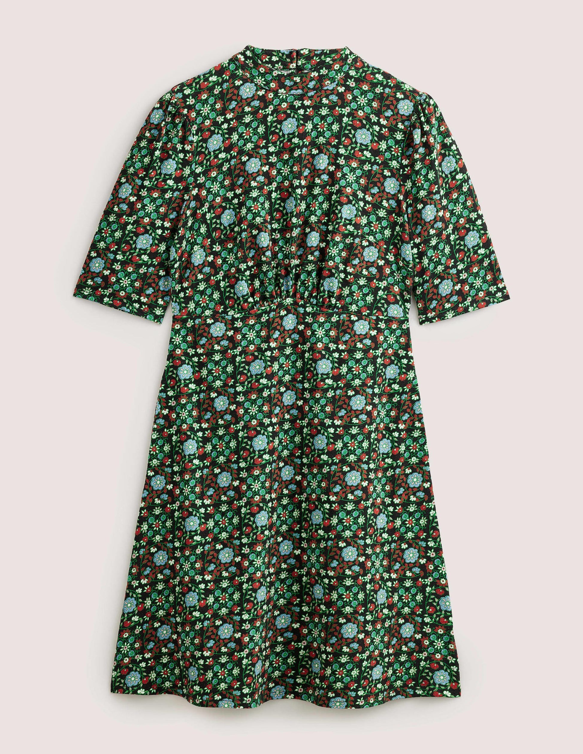 Jersey Mini Dress-Black, Gardenia Swirl-6