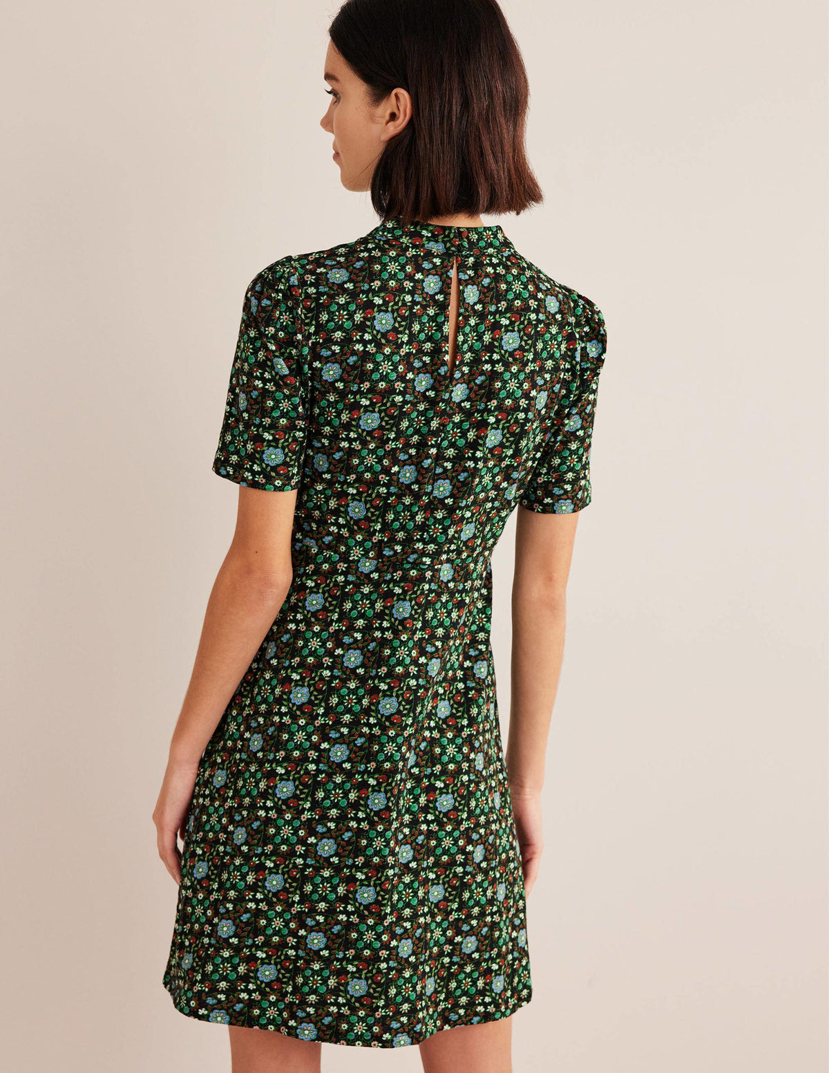 Jersey Mini Dress-Black, Gardenia Swirl-3