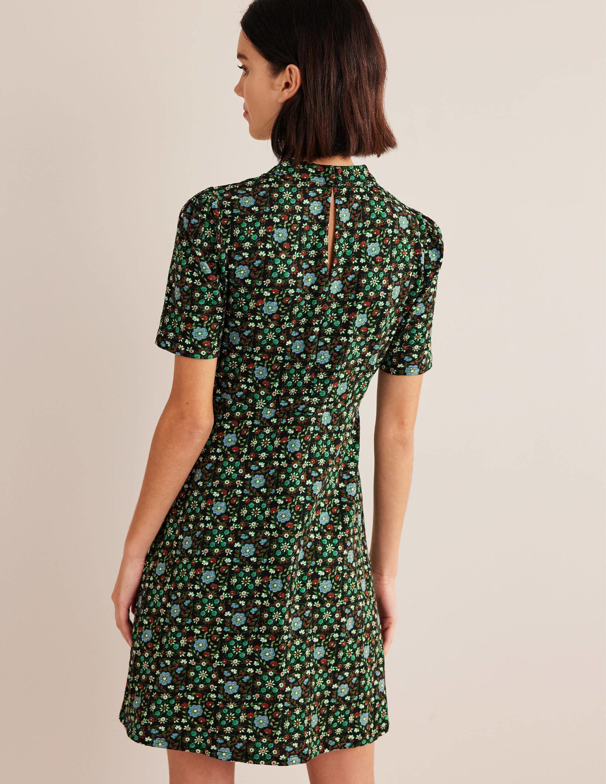 Jersey Mini Dress-Black, Gardenia Swirl - Image 3