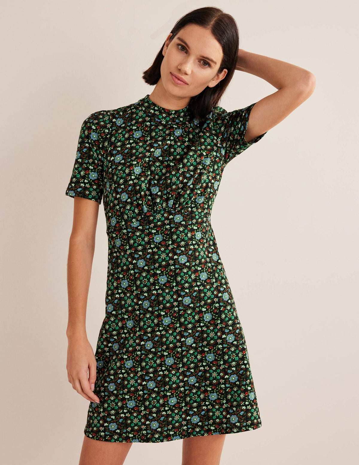 Jersey Mini Dress-Black, Gardenia Swirl - Image 5